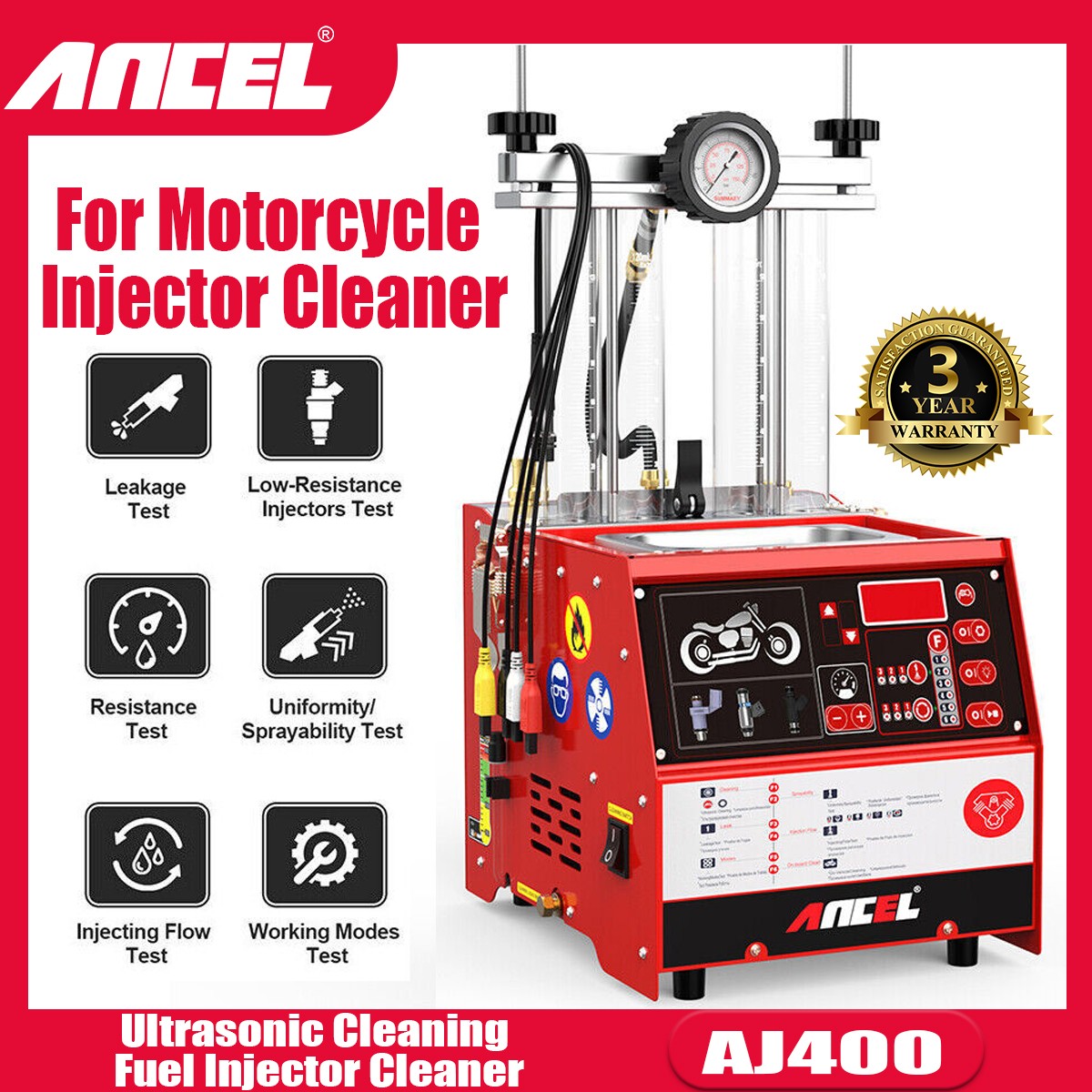 ANCEL AJ400-M Motorcycle Fuel Injector Ultrasonic Cleaner Tester Cleaning Tool