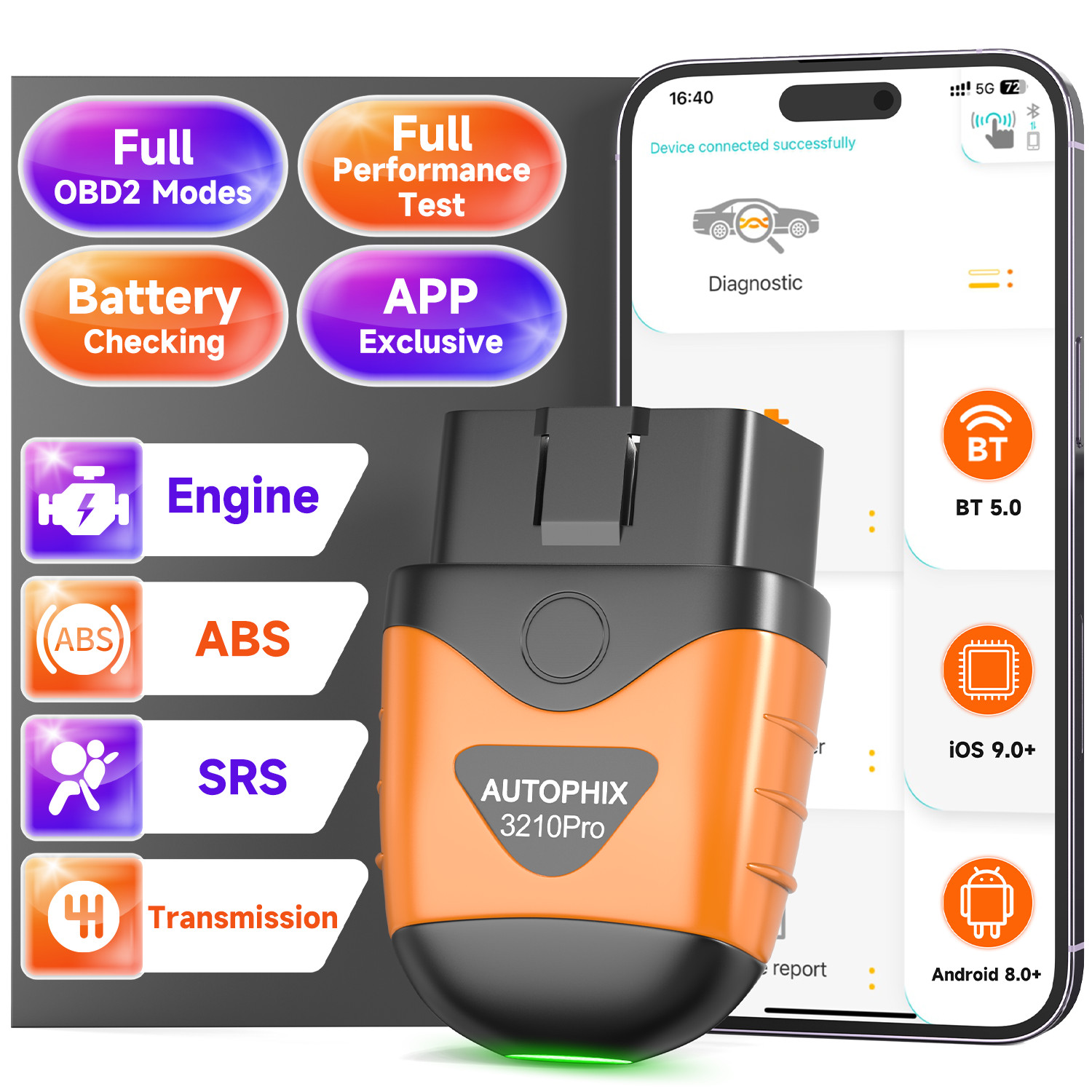AUTOPHIX 3210 Pro OBD2 Scanner Bluetooth ABS SRS Transmission Check Engine Tool