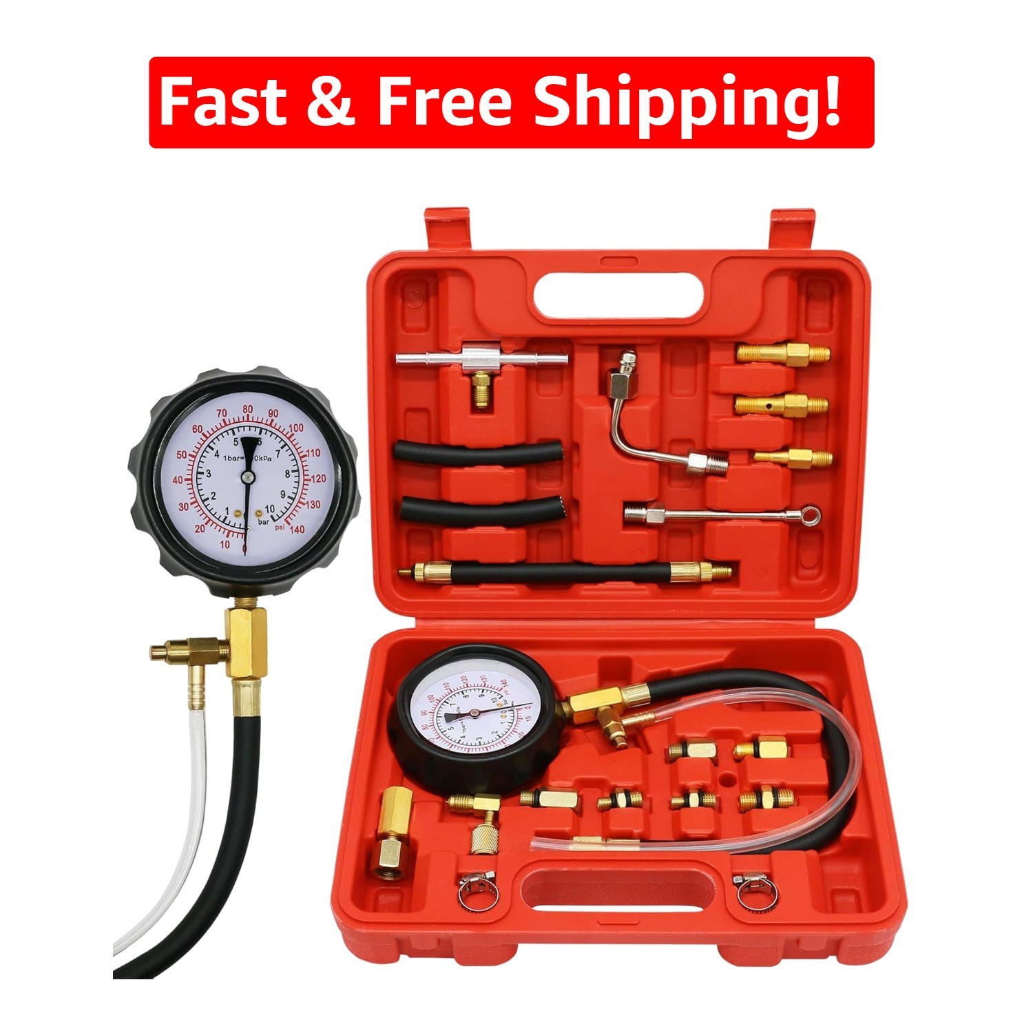 Universal 0-140PSI Fuel Pressure Tester Kit for Gasoline Vehicles & Motorcycles
