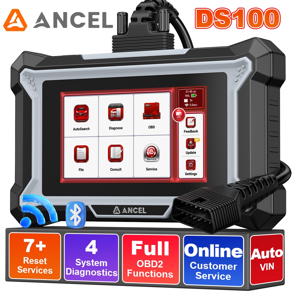 ANCEL DS100 Professional OBD2 Scanner ABS SRS Engine Diagnostic 7 Reset Function