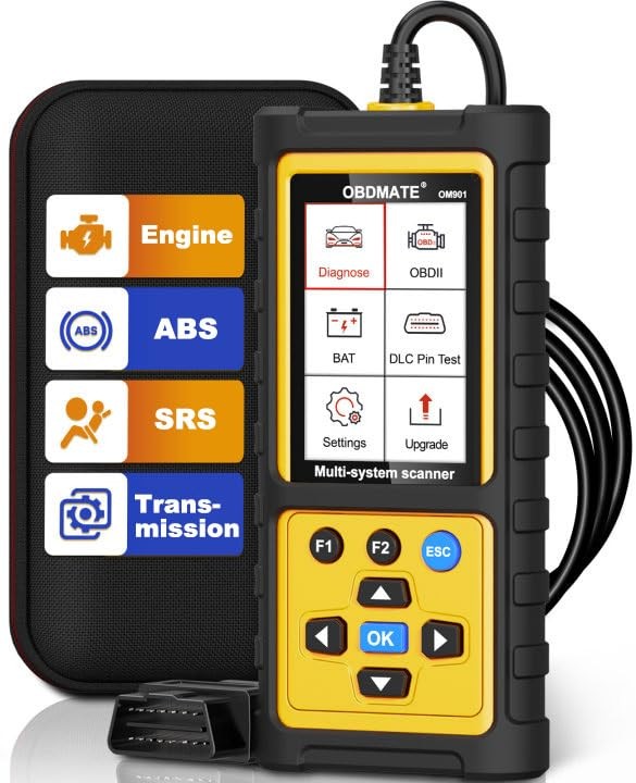 OBDMATE OBD2 Scanner with ABS SRS Transmission, Reset Fault Lights | Yellow