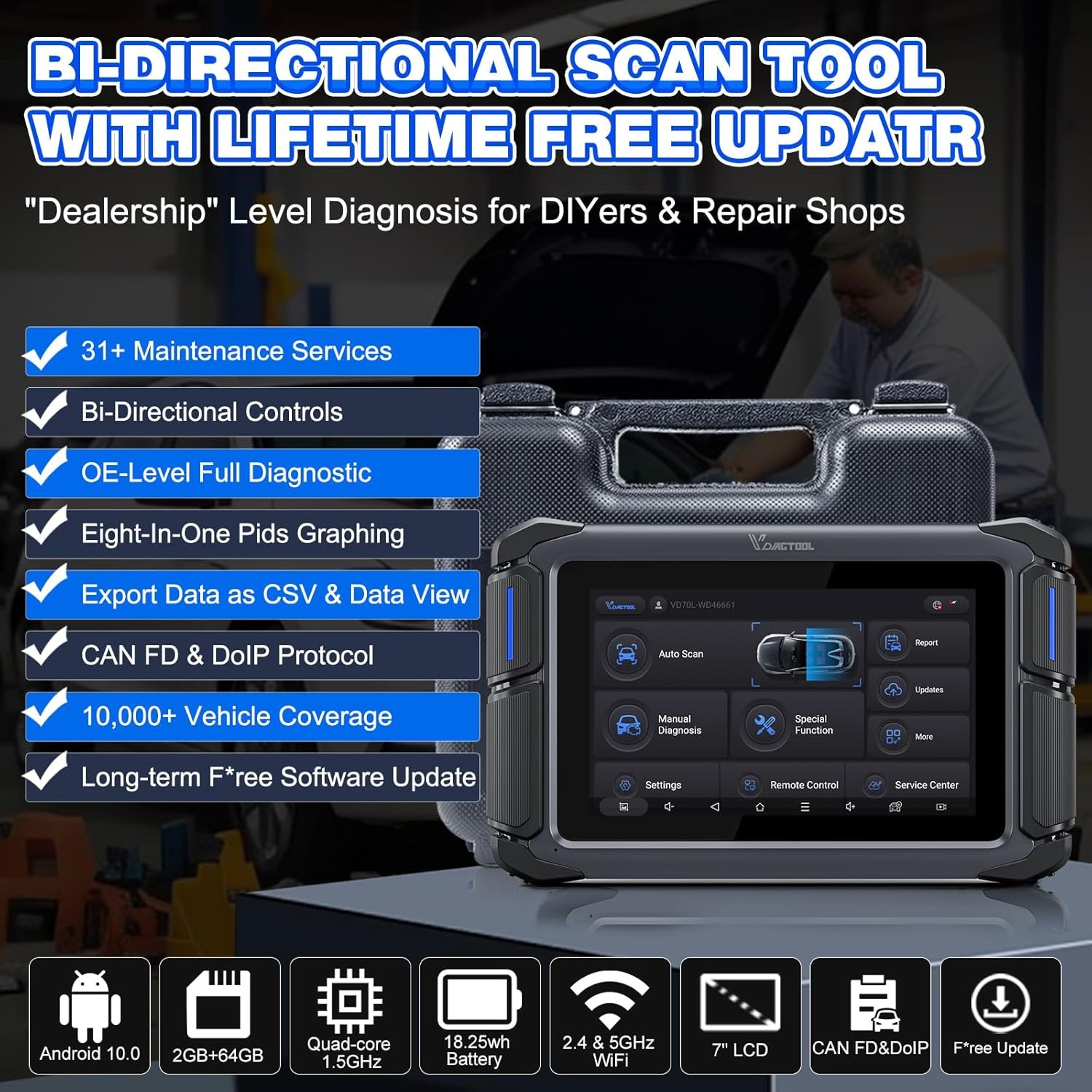 VD70 Lite OBD2 Scanner Full System Diagnostic Tool Bidirectional Key Programmer