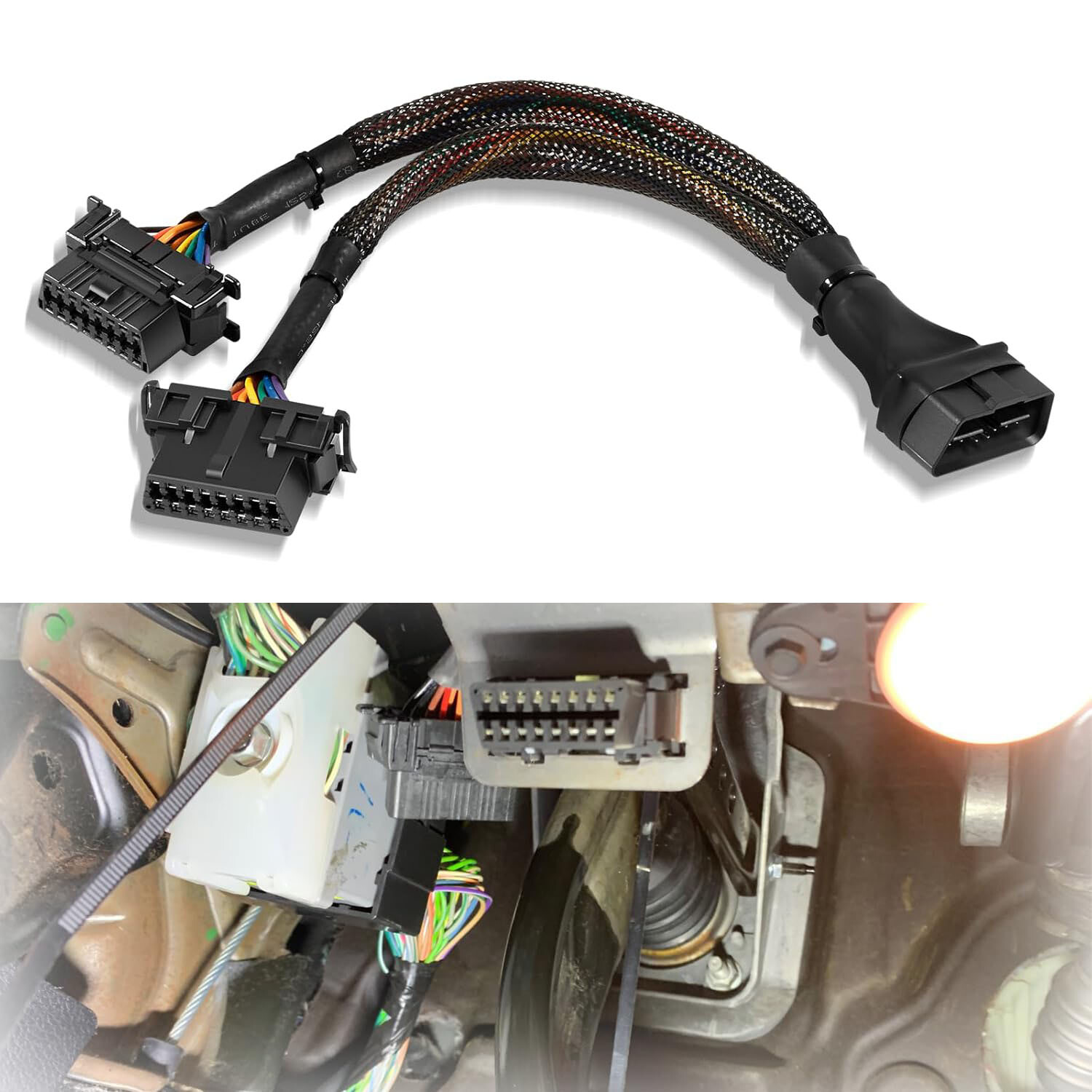 OBD II Port OBD 2 Splitter Extension Cable 1 Male 2 Female Y Cable Adapter 16Pin
