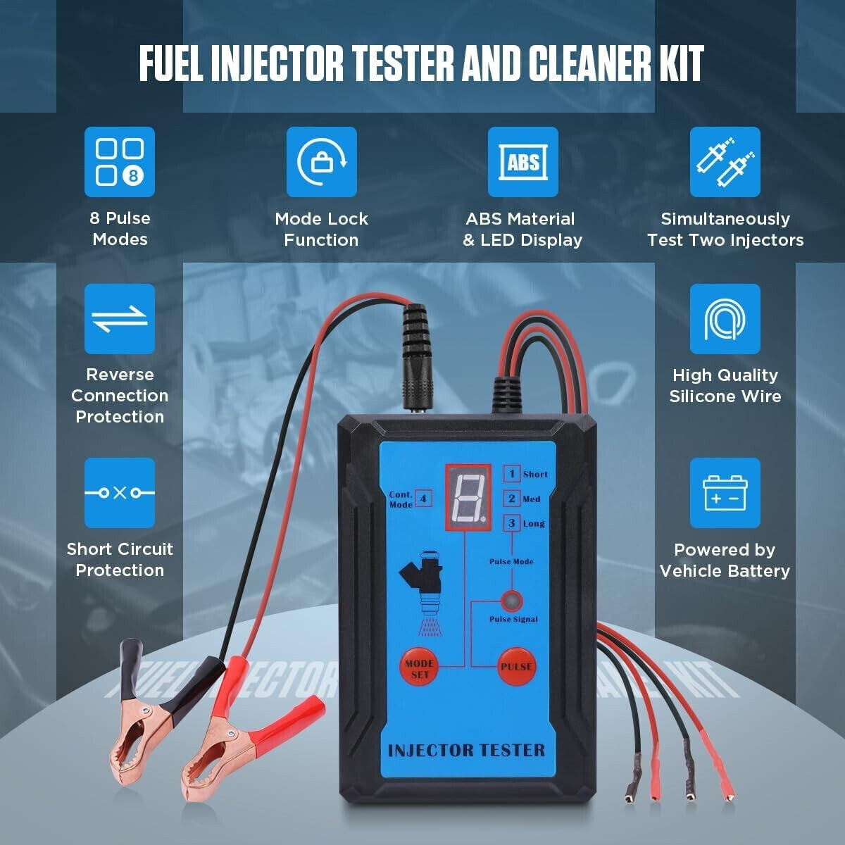 12/24V Fuel Injector Tester Gasoline Flush Cleaner Adapter Nozzle DIY Test Leads