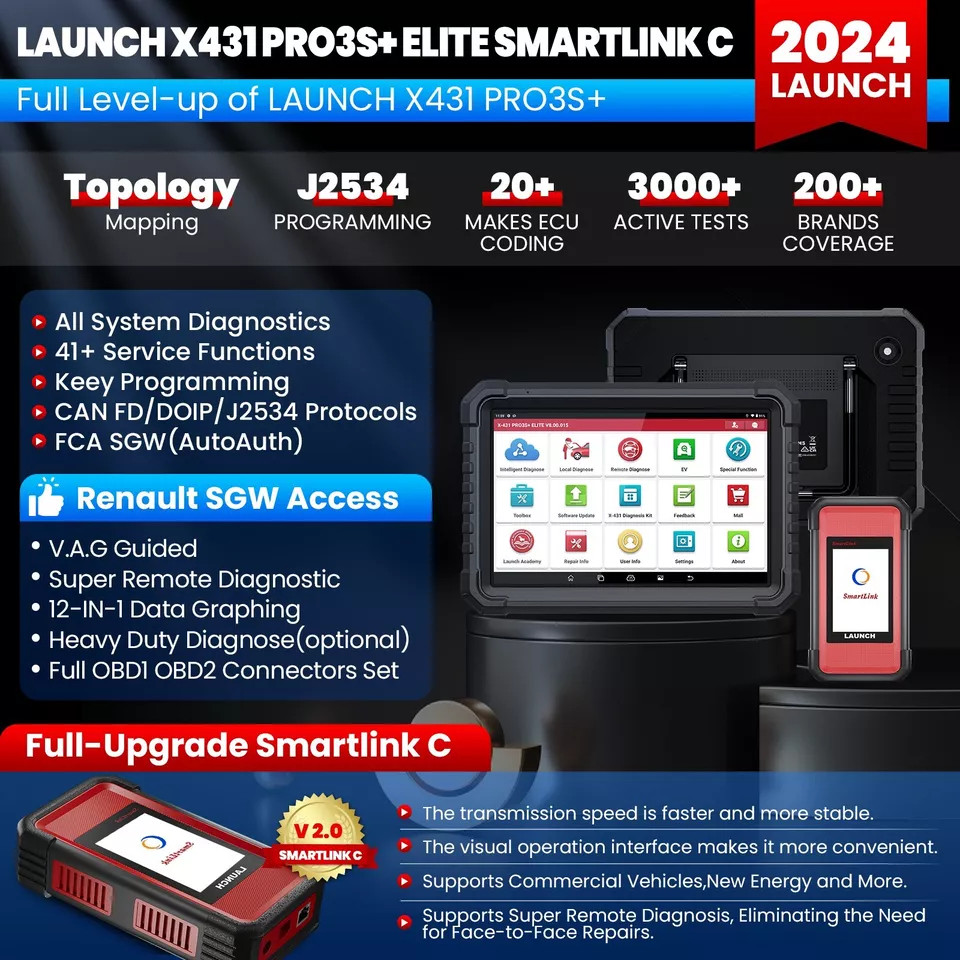 LAUNCH X431 PRO3S V+ 5.0 ELITE PRO5 Car Diagnostic Tool J2534 Programming Coding