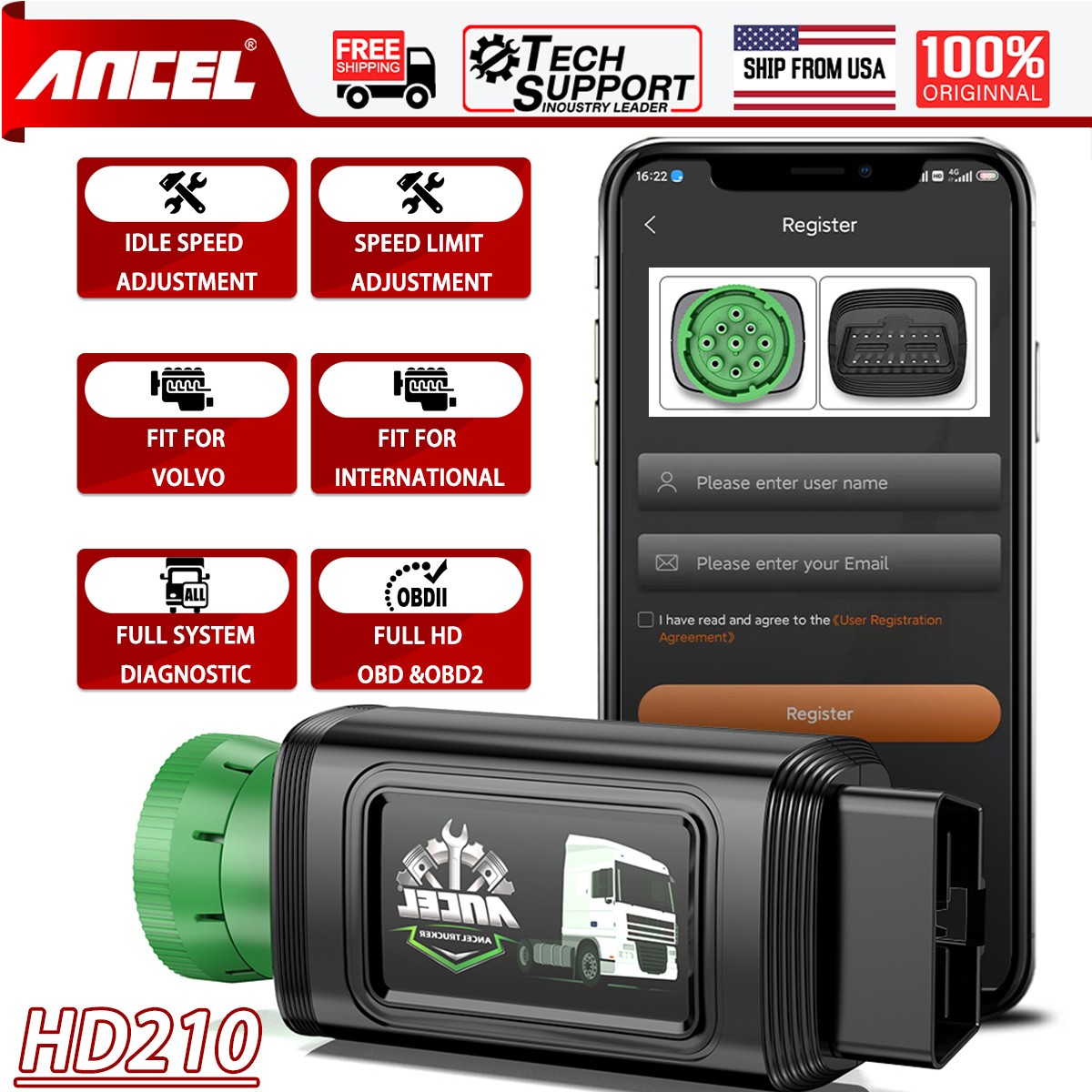 ANCEL All System Heavy Duty Truck Scanner Speed Limit Reset for International