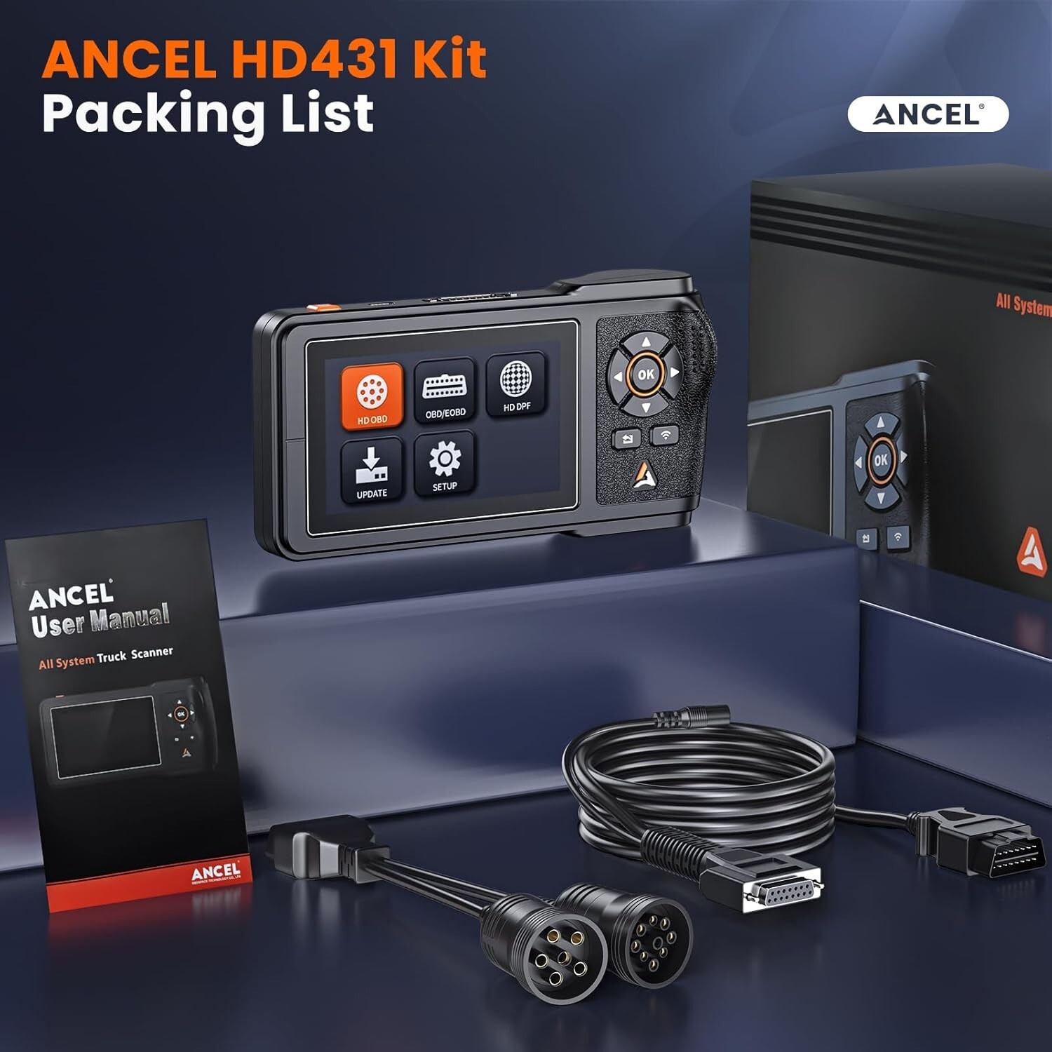 ANCEL HD431 Heavy Duty Truck Scanner for Detroit & Paccar Engines DPF Regen Tool