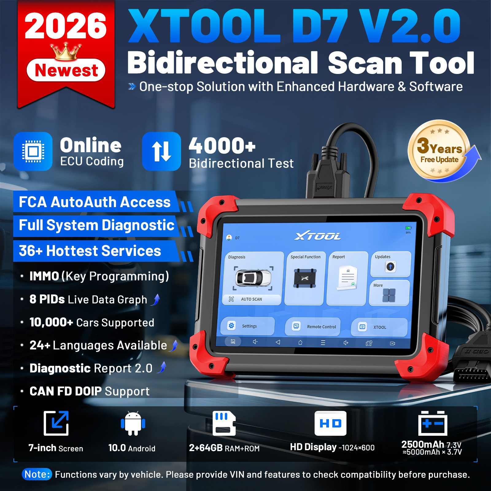 XTOOL D7 Car Bidirectional Scanner Full System Diagnostic Tool Key E.CU Coding
