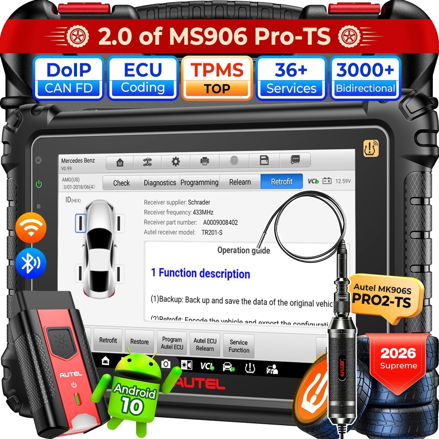 2026 Autel MaxiCom MK906 PRO2-TS ECU Coding with TPMS Programming BLE Sensors