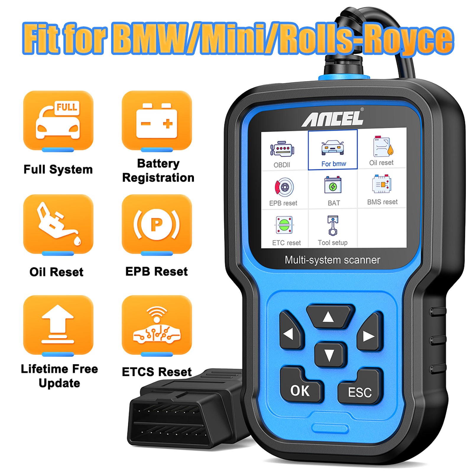 ANCEL All System OBD2 Scanner Code Reader for BMW Mini Car Diagnostic Scan Tool