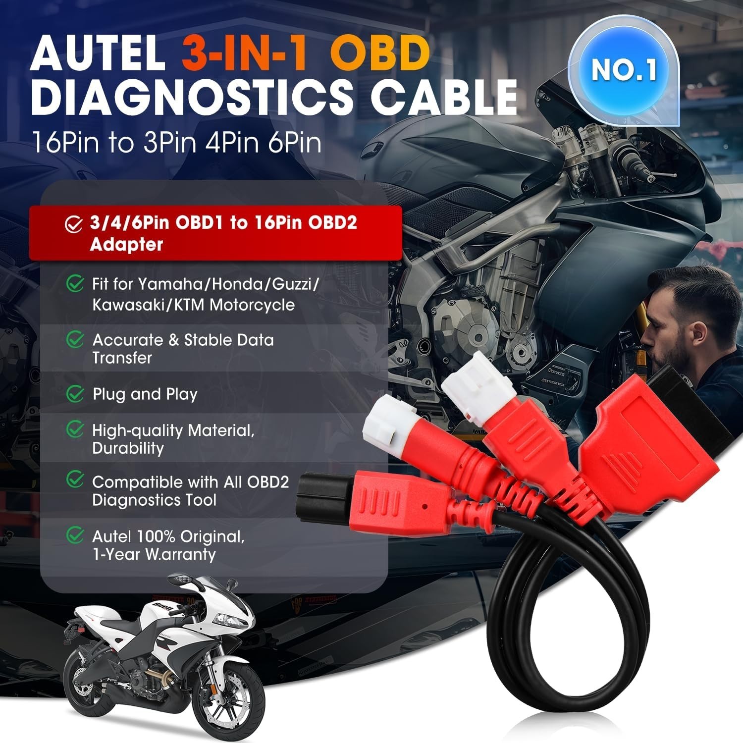 3-in-1 Adapter Cable,16 Pin to 6/4/3 Pin OBD Diagnostic Cable, to 6pin 4pin 3…