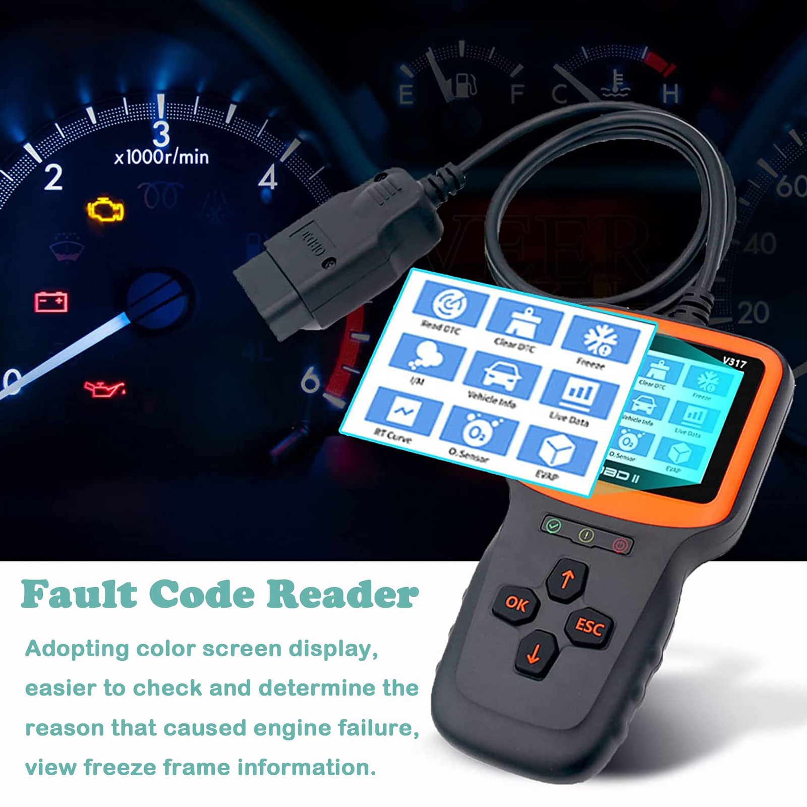 Check Engine Light Scanner OBD2 Code Reader Real-Time Graphs EVAP Voltage Tester