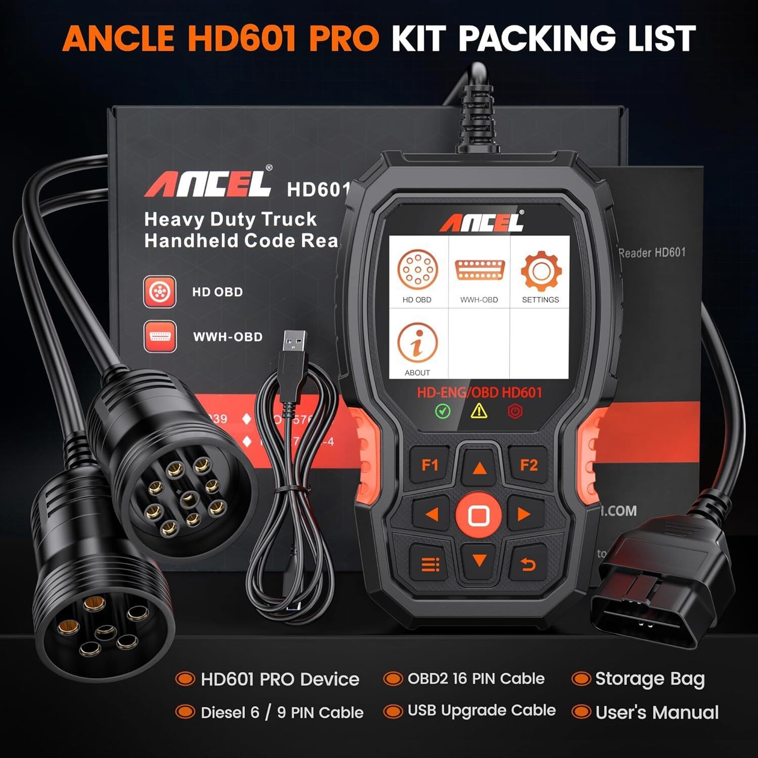 ANCEL HD601 Diesel Heavy Duty Truck OBD All System Diagnostic Scanner Scan Tool