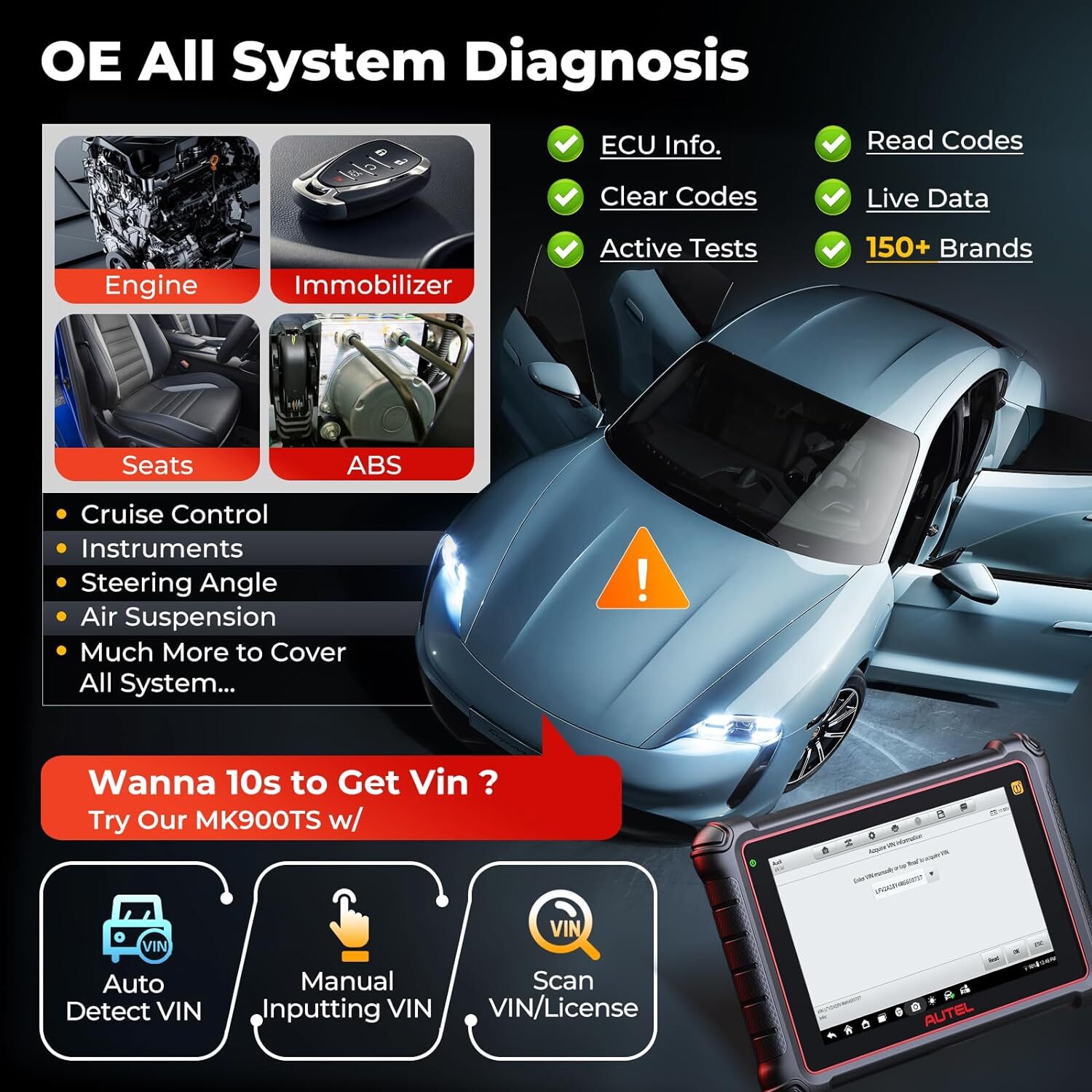 2024 Autel Maxicom MK900-TS TPMS All System Diagnostic Scanner Tool Android 11.0