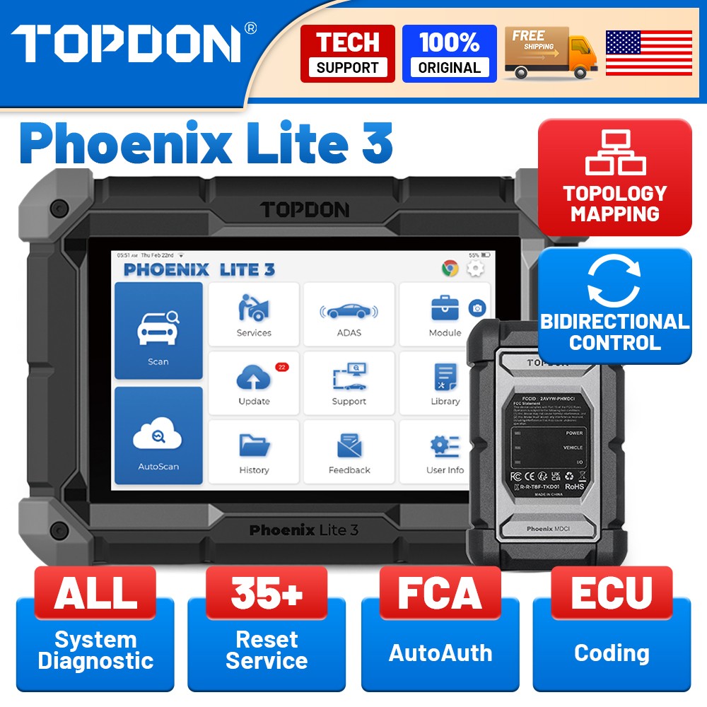 TOPDON Phoenix Lite 3 OBD2 Scanner Bi-Directional ECU Coding Topology FCA CAN-FD