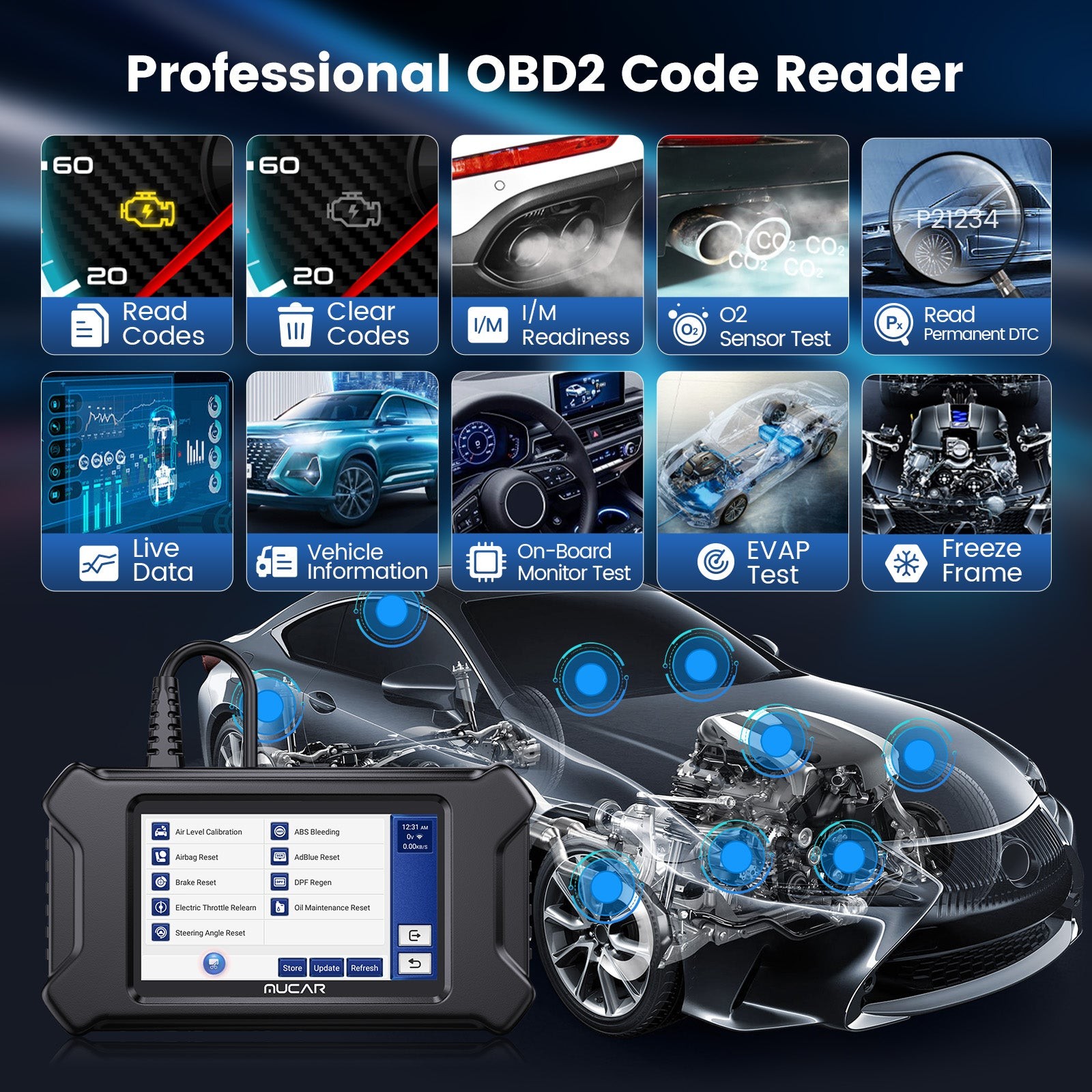 USED MUCAR CS90 Engine System diagnostic tool Full OBD2 Modes Tester 28+Resets