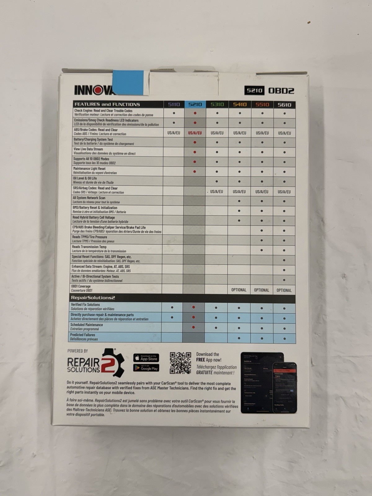 INNOVA 5210 OBD2 Scanner & Code Reader Battery Tester Open Box
