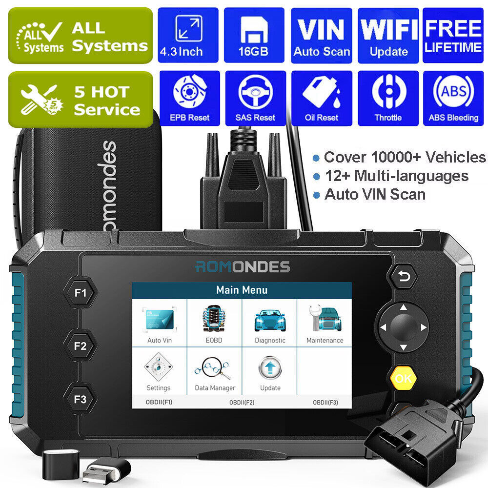 ROMONDES RD4000 OBD2 Scanner All System ABS EPB Oil SAS Reset Diagnostic Tool