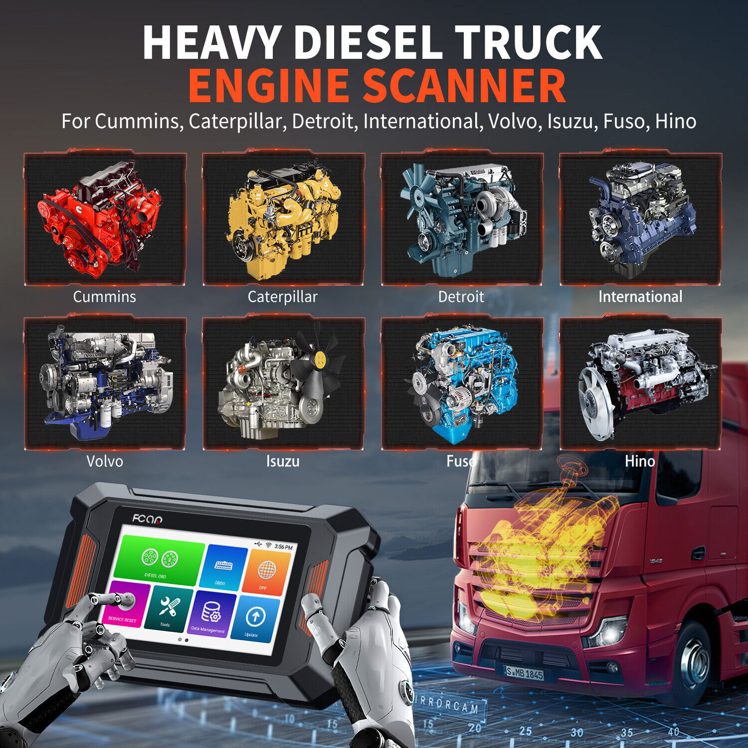 F802 Heavy Duty Diesel Truck Scanner All System Diagnostic DPF Regen Oil Reset