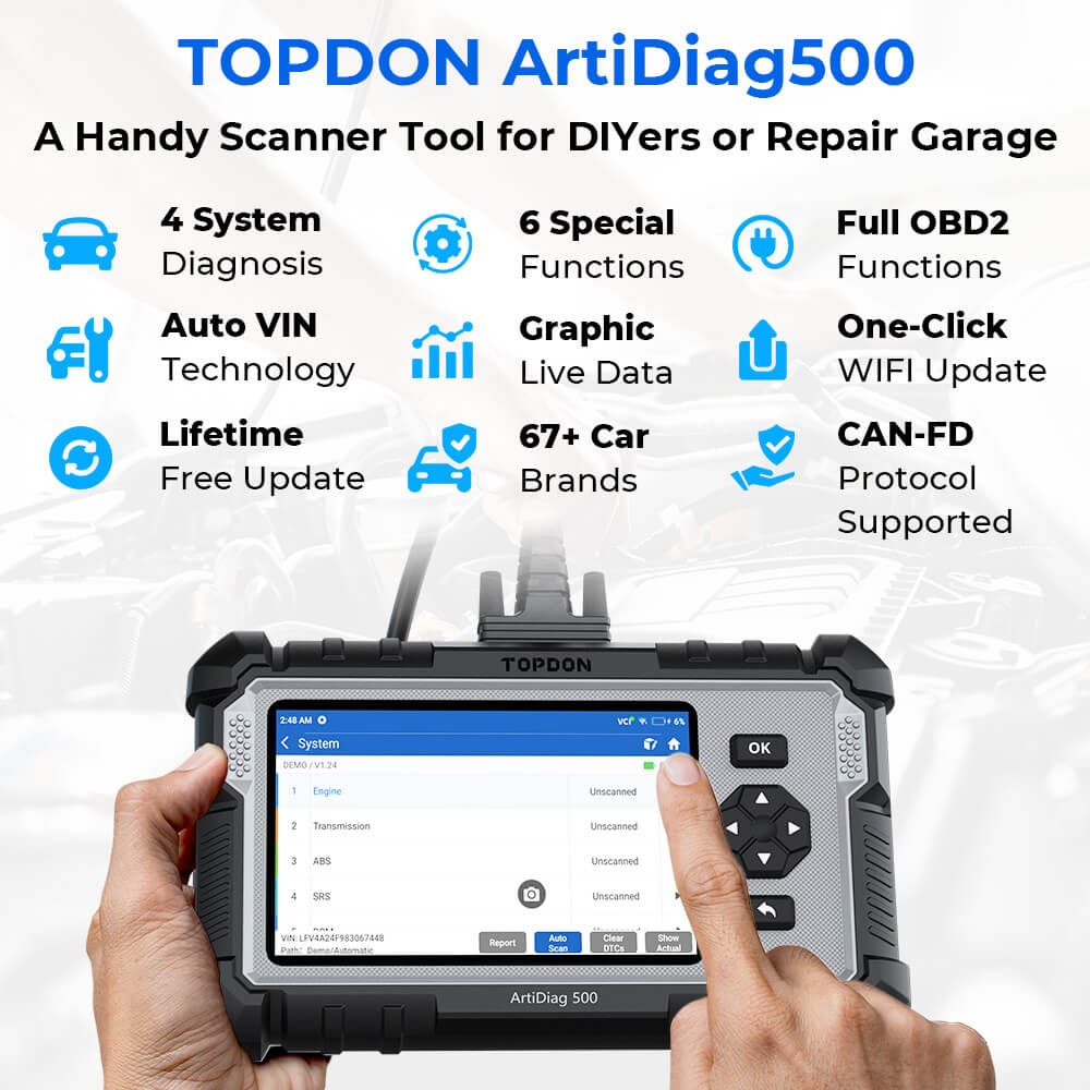 Topdon AD500 OBD2 Scanner ABS SRS Code Reader Check Engine Car Diagnostic Tool