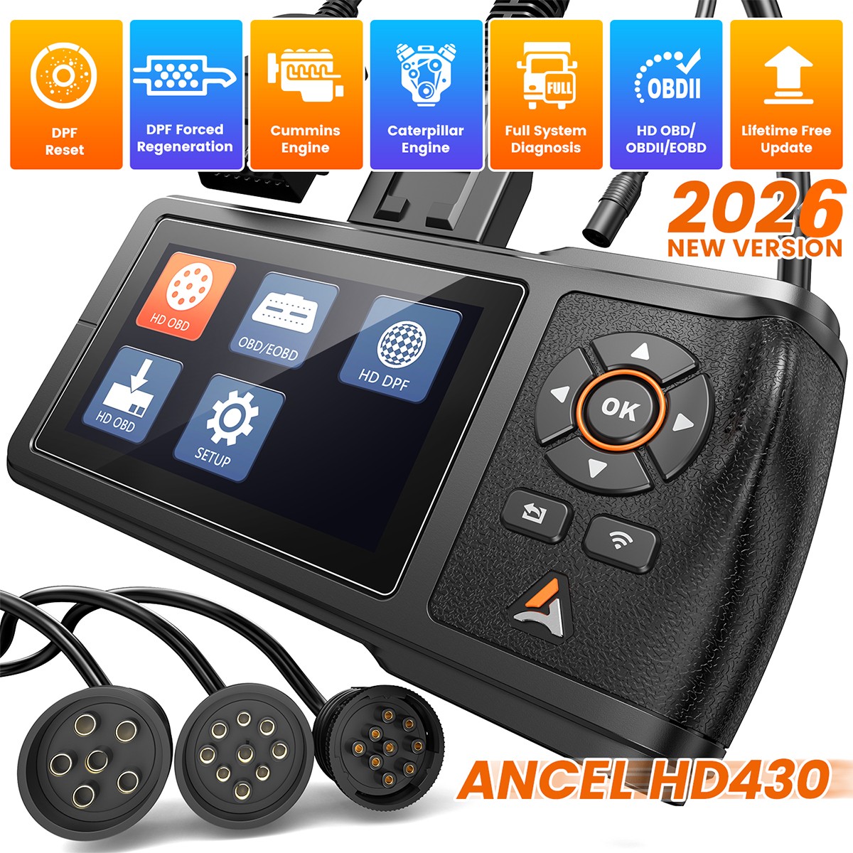 ANCEL HD430 Heavy Duty Truck HD OBD Scanner Tool Full Systems DPF Regen/Reset