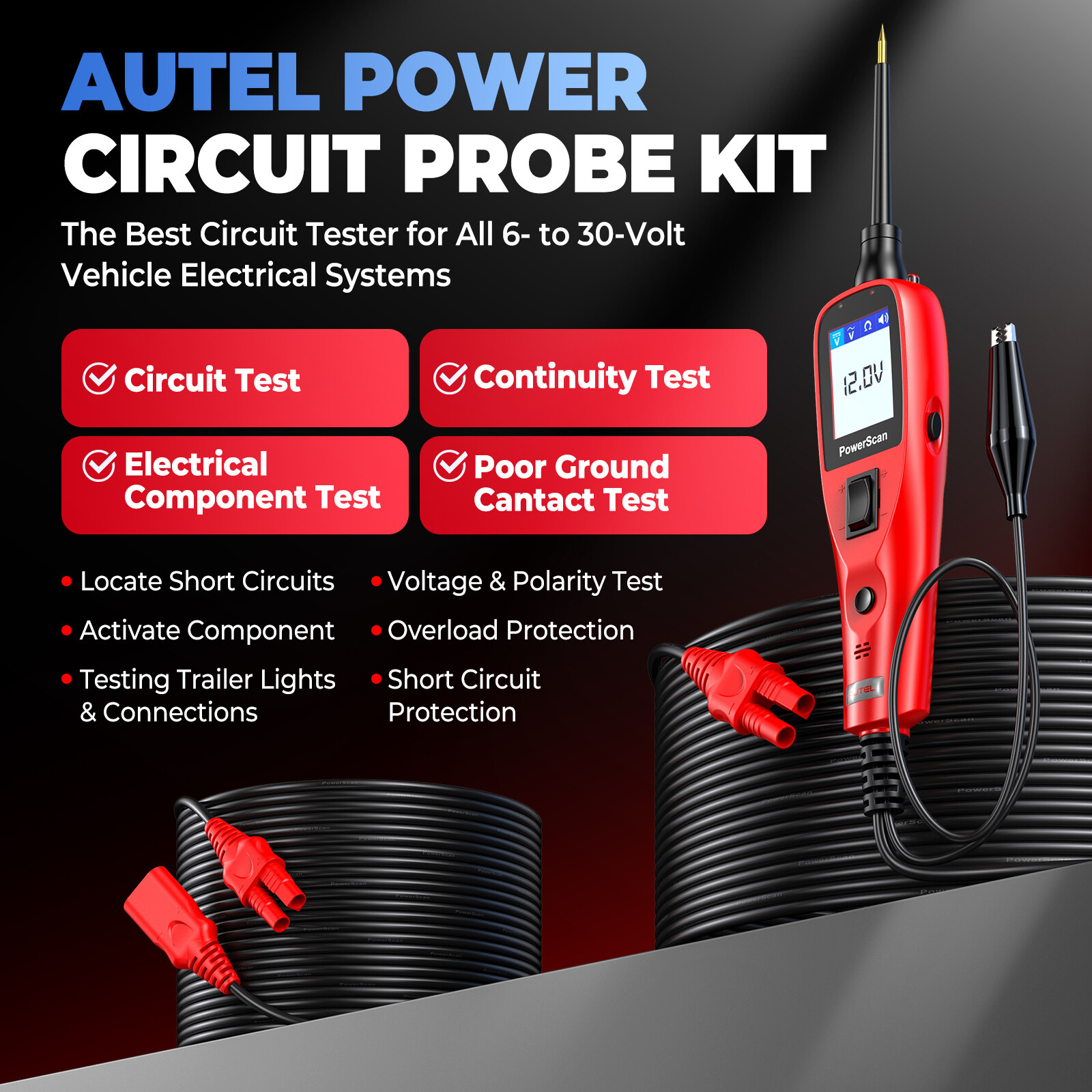 Autel PS100 Power Scan Circuit Tester Electrical Power Probe Diagnostic 12V/24V