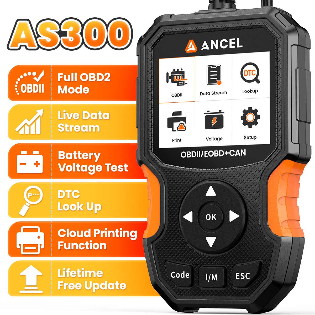 ANCEL AS300 OBD2 Scanner Universal Car Code Reader Engine Fault Diagnostic Tool
