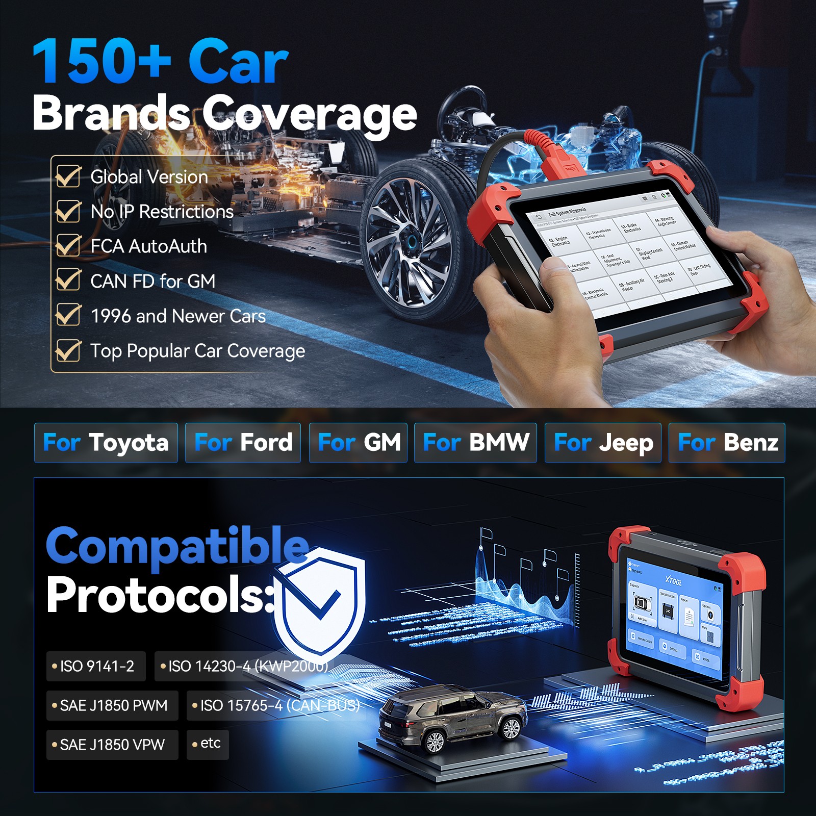XTOOL D7 V2.0 Bidirectional OBD2 Scanner Diagnostic Key Programmer 36+Services