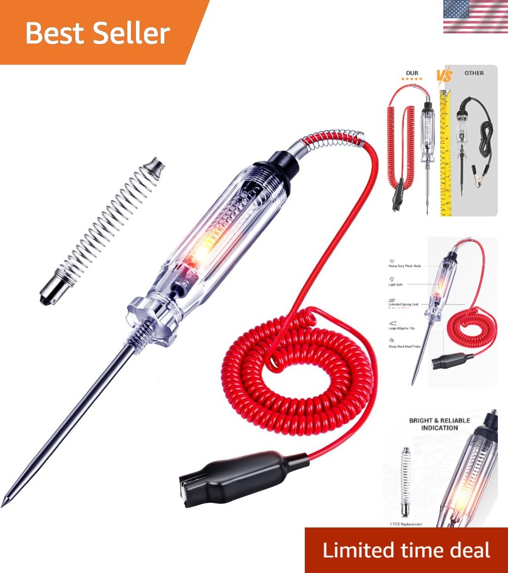 Portable 6-24V Circuit Voltage Tester with 5-Inch Spring Cord and Alligator Clip