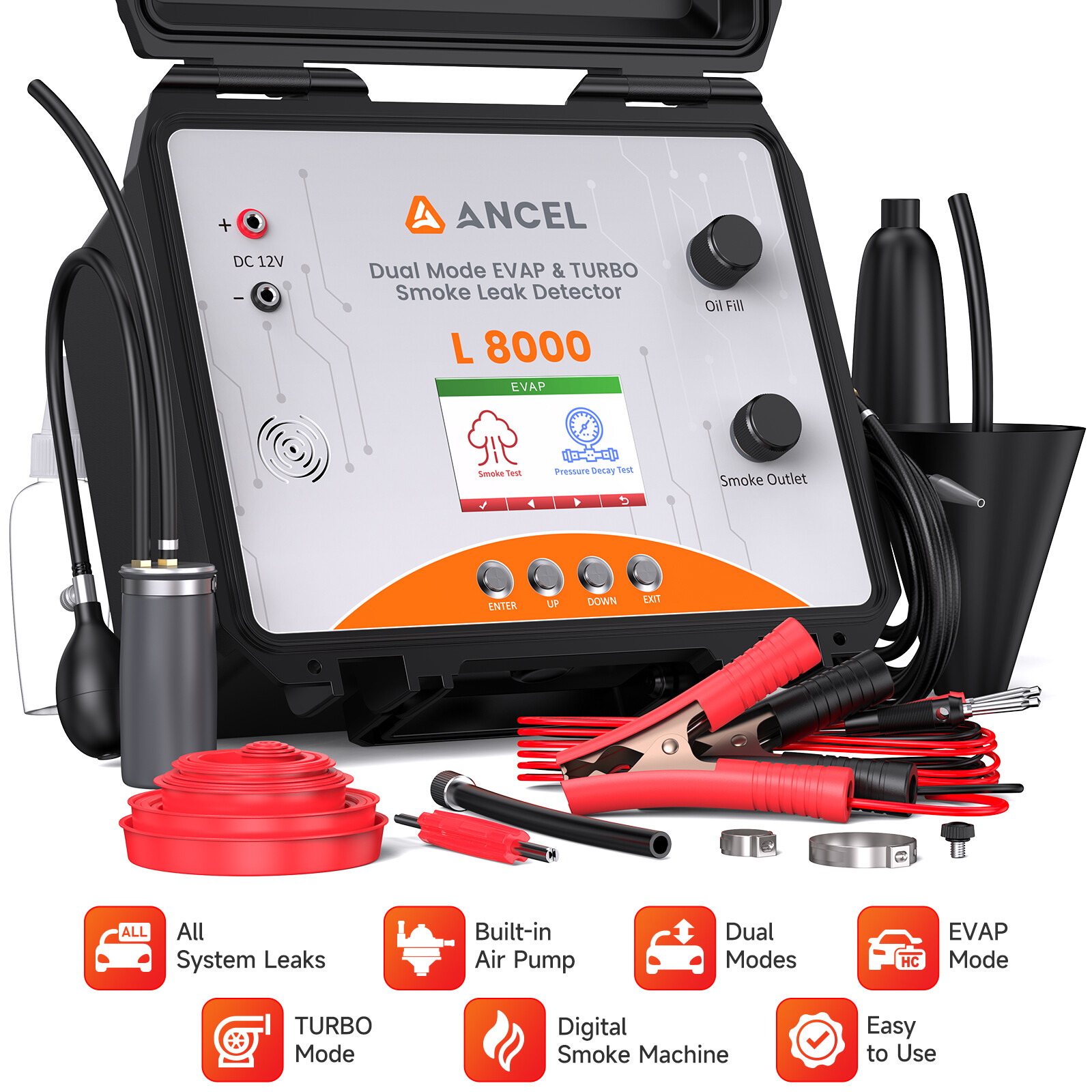 ANCEL L8000Auto Smoke Leak Detector Machine EVAP Turbo System Built-in Air Pump