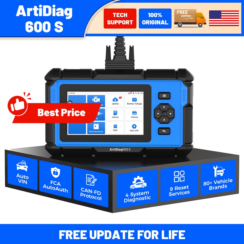 TOPDON AD600S V2.0 Car OBD2 Scanner Diagnostic Tool 4 System ABS SRS Code Reader