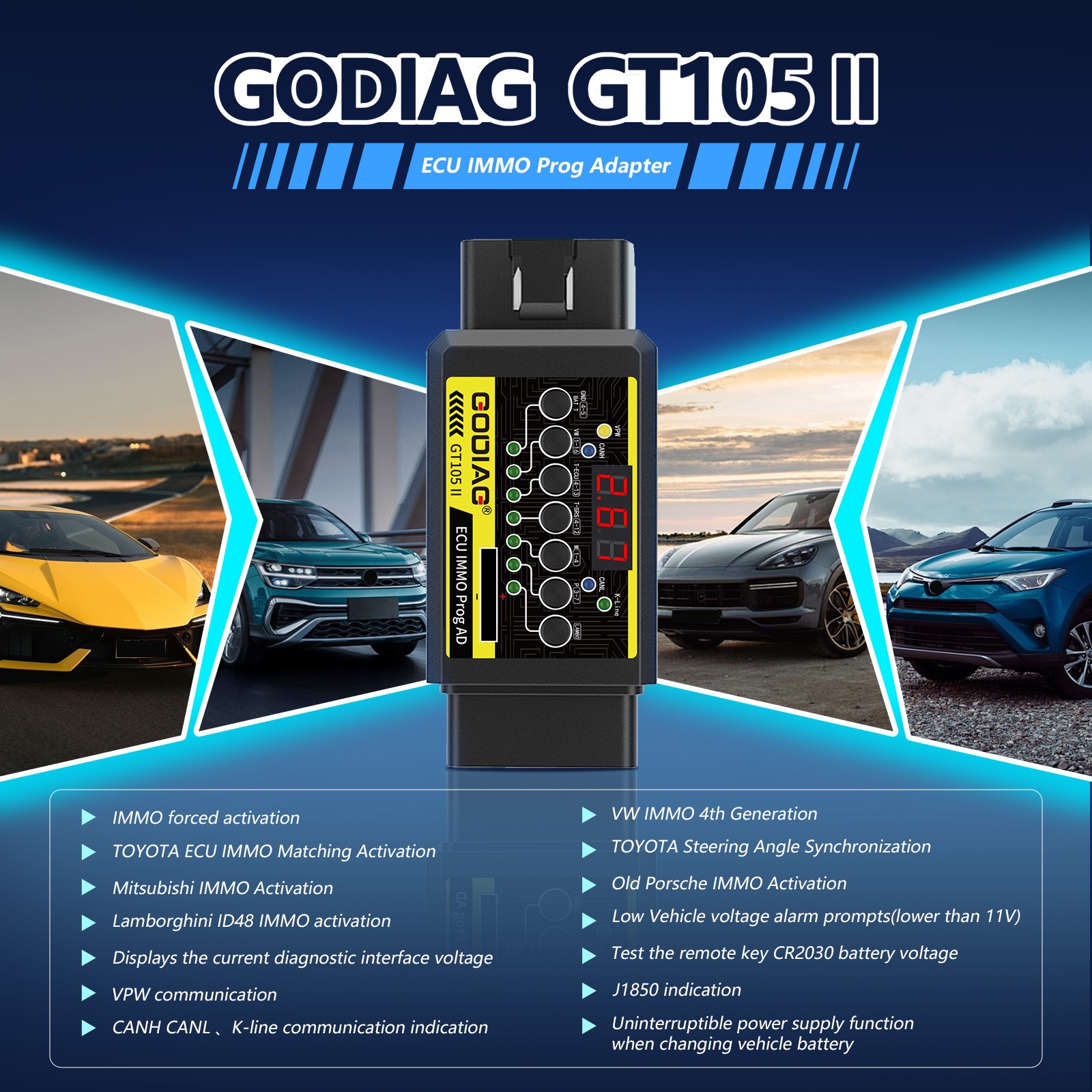 GODIAG GT107 with GT105II DSG Gearbox Data Adapter & OBD2 Universal Jumper