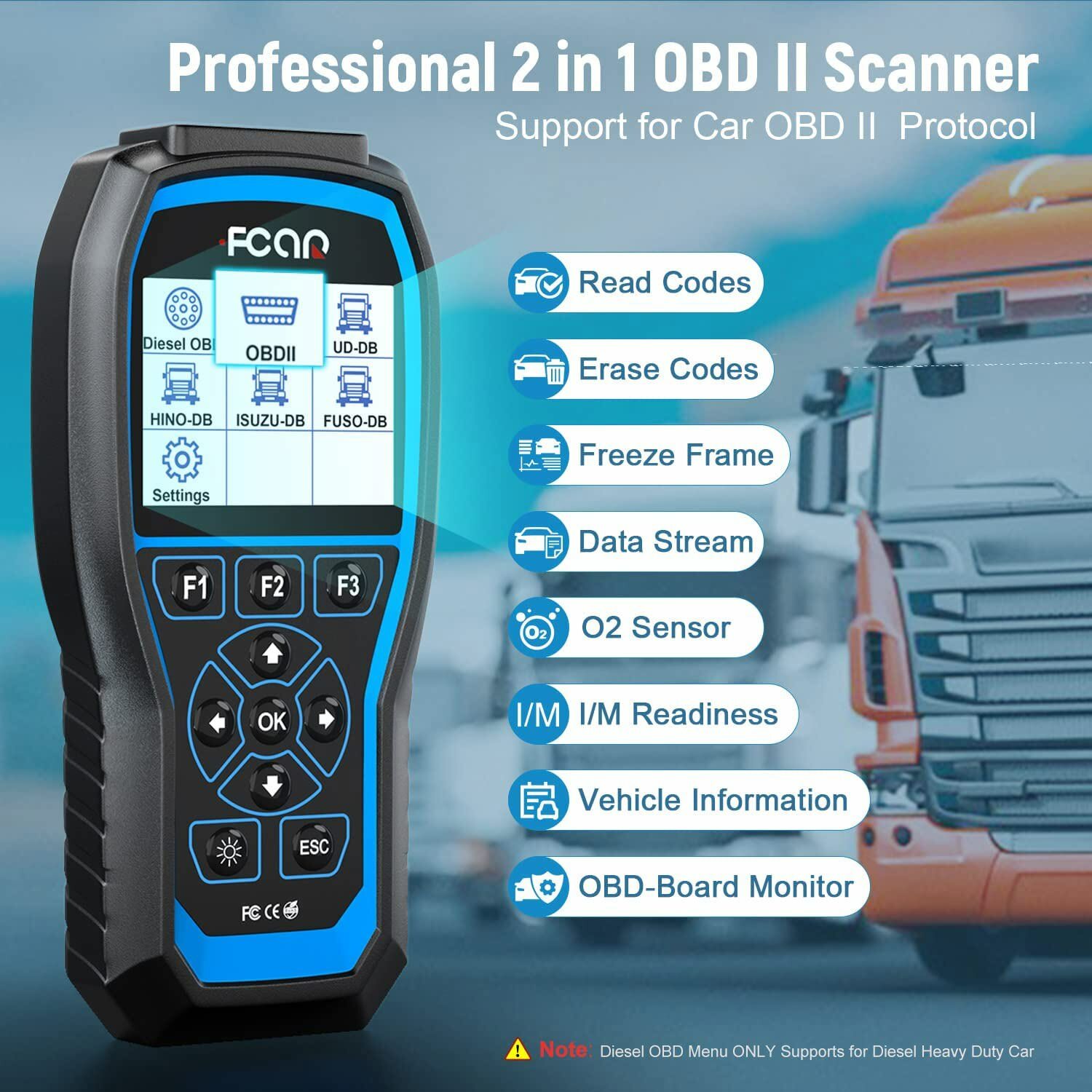 F506 PRO Heavy Duty Truck Code Reader Full-Systems OBD2 Scanner DPF Oil Reset