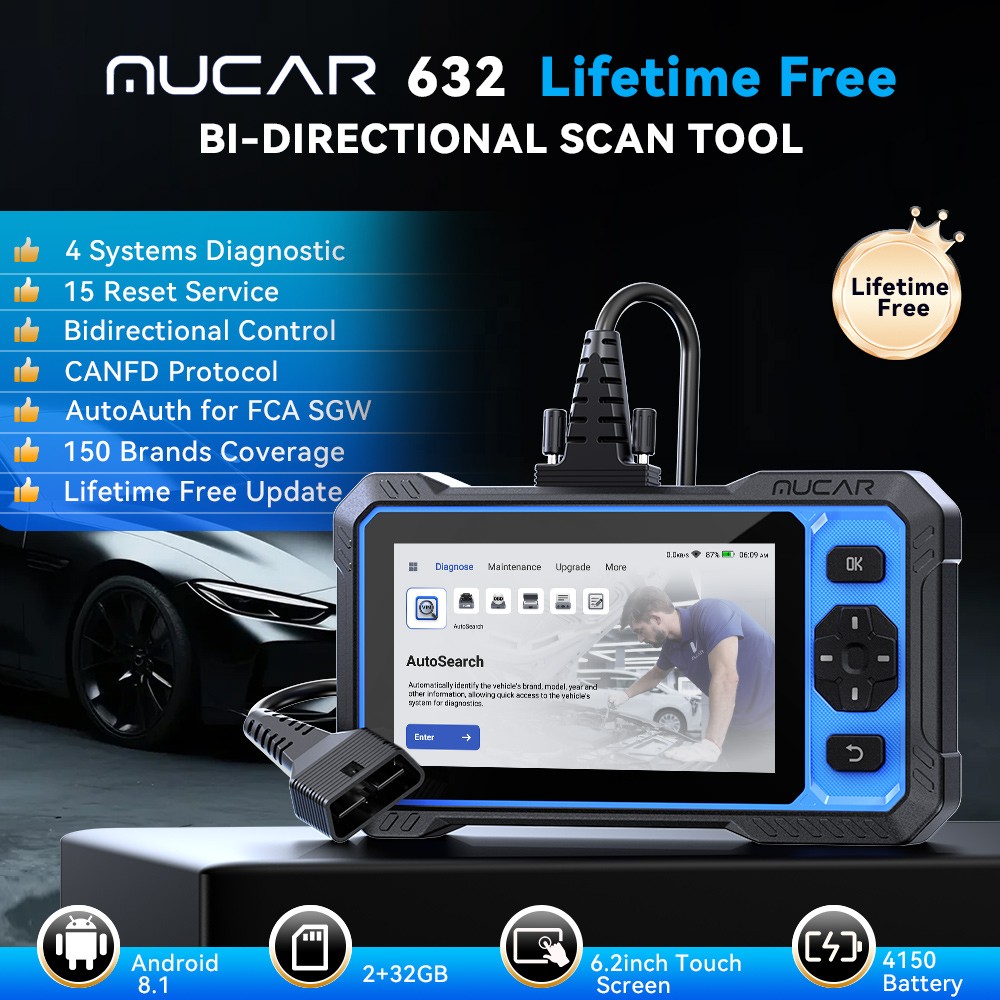 2026 NEW Mucar 632 Car Diagnostic Tool OBD2 Scanner SRS ABS ENGINE Code Reader