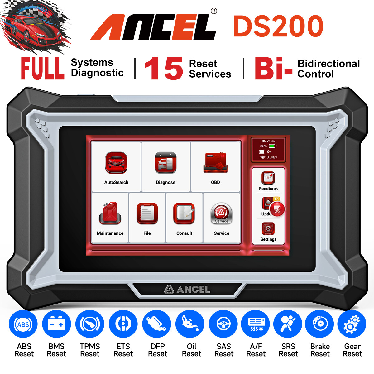 ANCEL DS200 OBD2 Scanner All System Diagnostic Tool ABS BMS EPB TPMS Reset