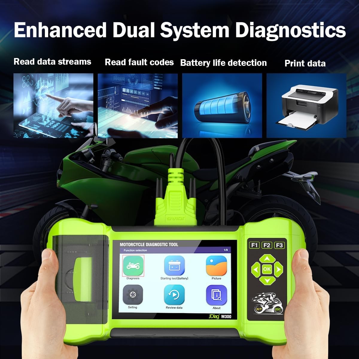 JDiag M300 Hand-held Motorcycle Diagnostic OBD2 Scanner Fault Code Reader