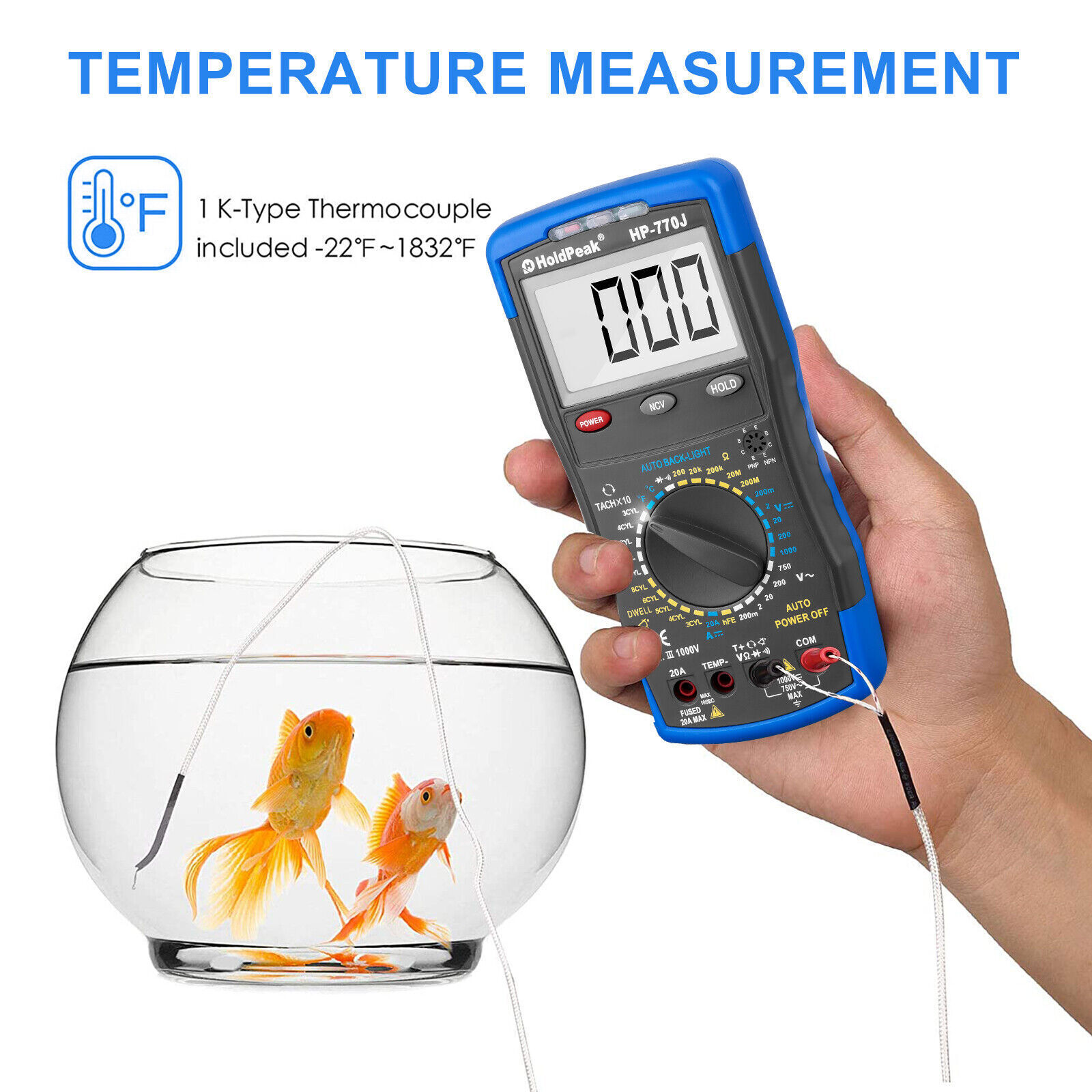 Digital Multimeter Automotive AC/DC Volt Amp Dwell Meter RPM Tester + Tach Clamp