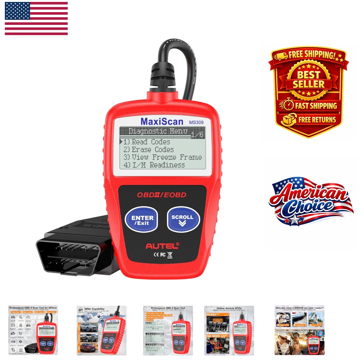 MS309 OBD II Scanner – Universal Car Engine Fault Code Reader for 1996+ Vehicles