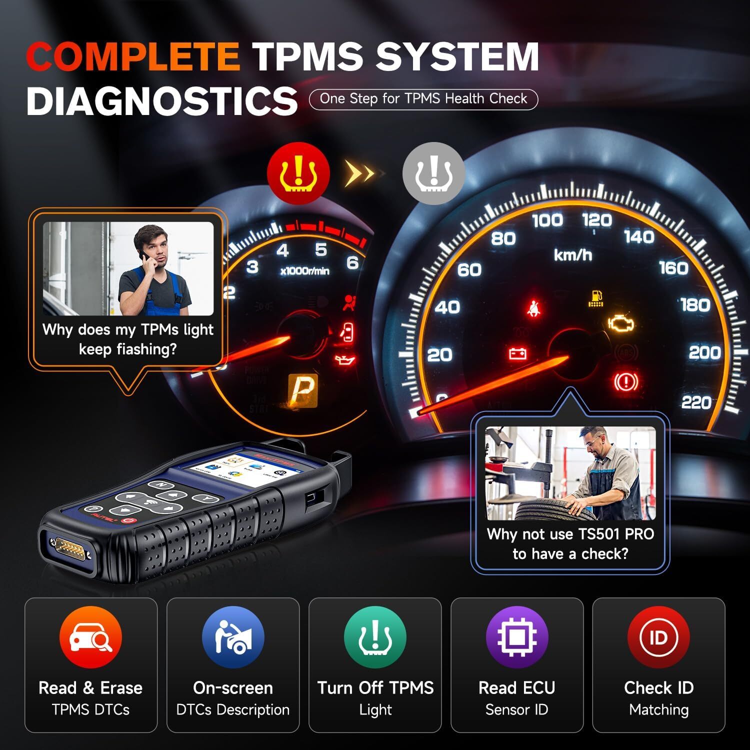 Autel MaxiTPMS TS501 PRO TPMS Programming Tool, TPMS Rest Upgraded T501 TS508