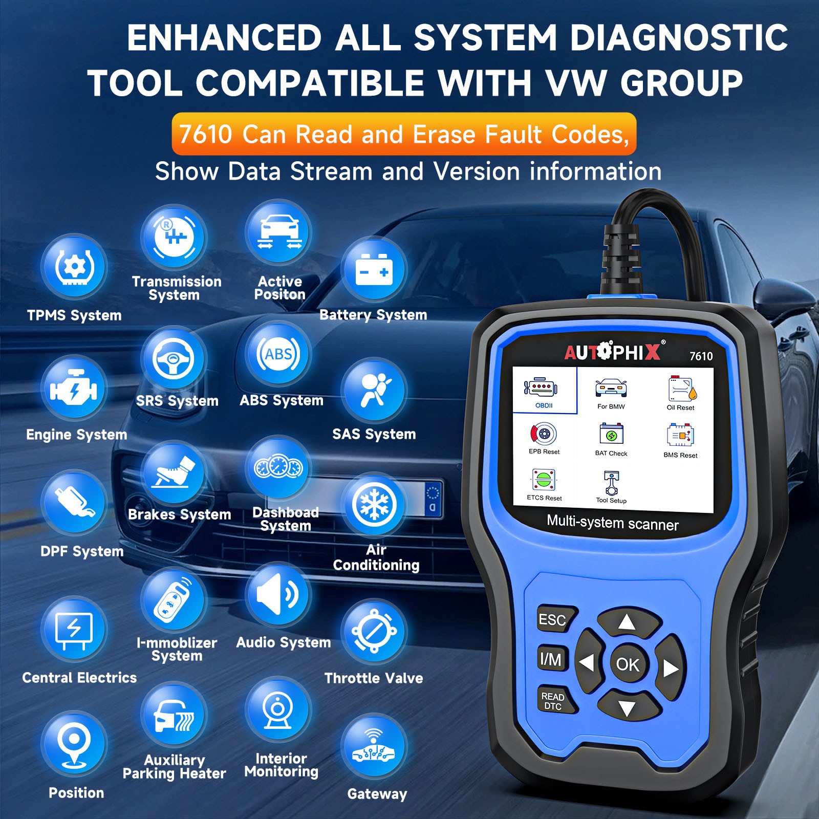 AUTOPHIX 7610 Car All System OBD2 Diagnostic Scanner EPB Brake Pads ABS Bleeding