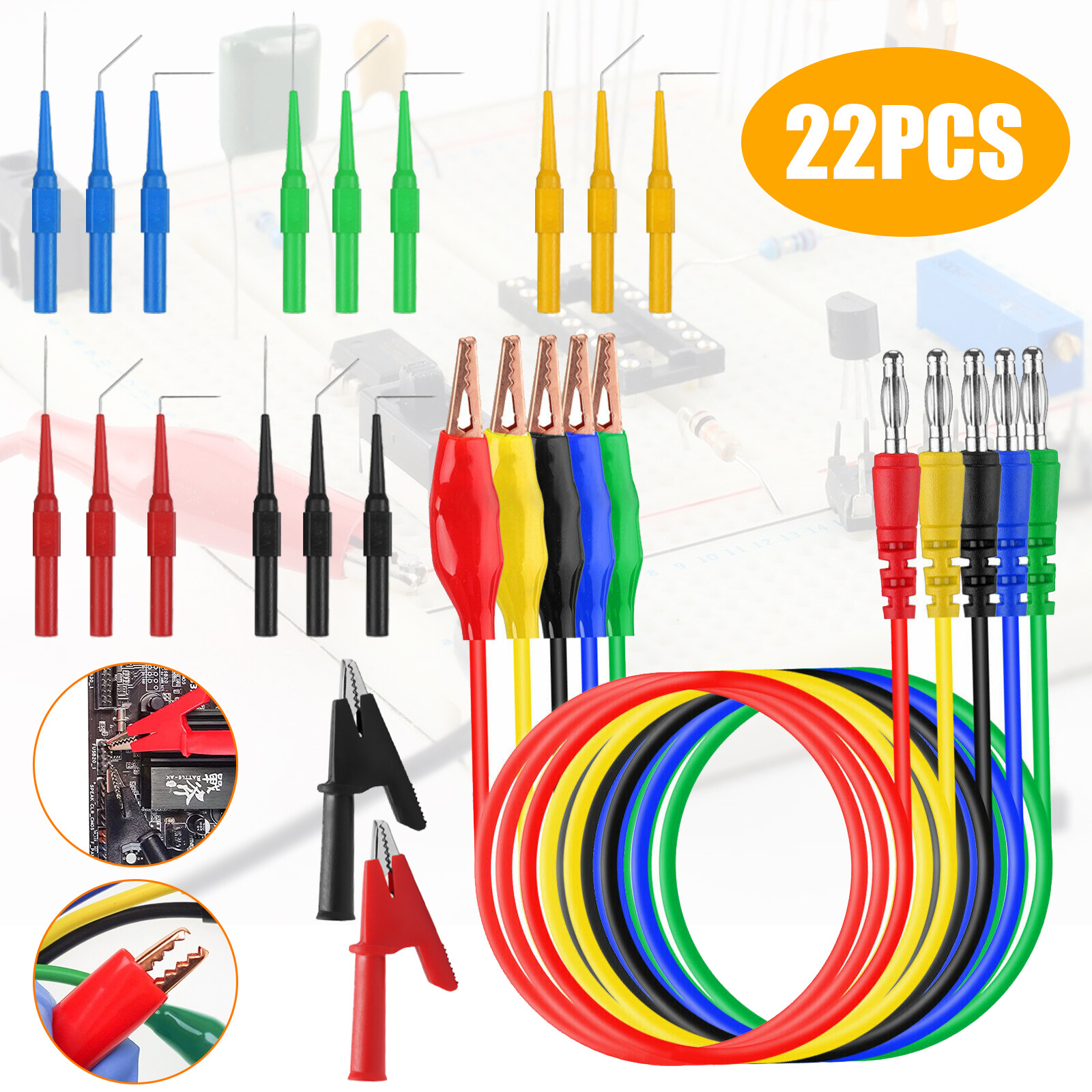 22Pcs Automotive Back Probe Kit Multimeter Test Leads Alligator Clips Wire Tool