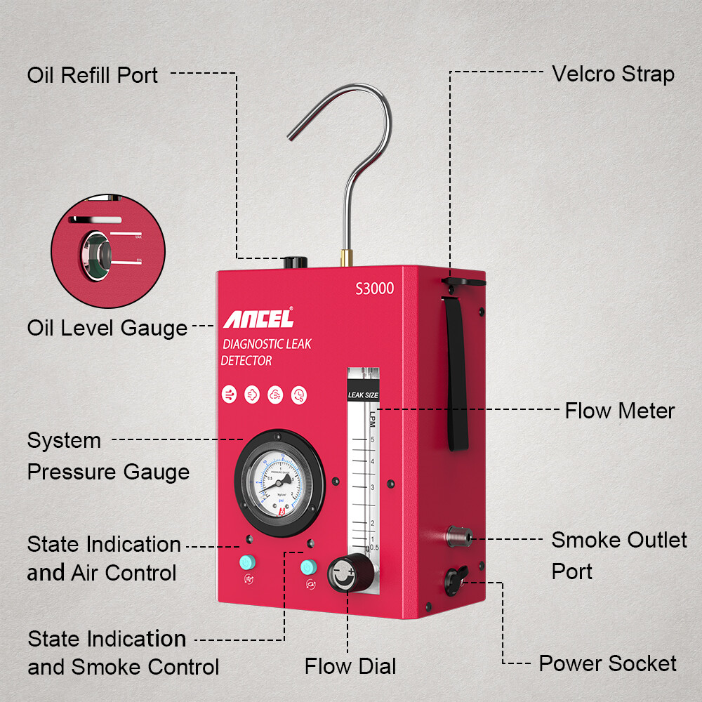 ANCEL 3000 Car Smoke Tester Machine Leak Detector Vacuum with Built in Air Pump