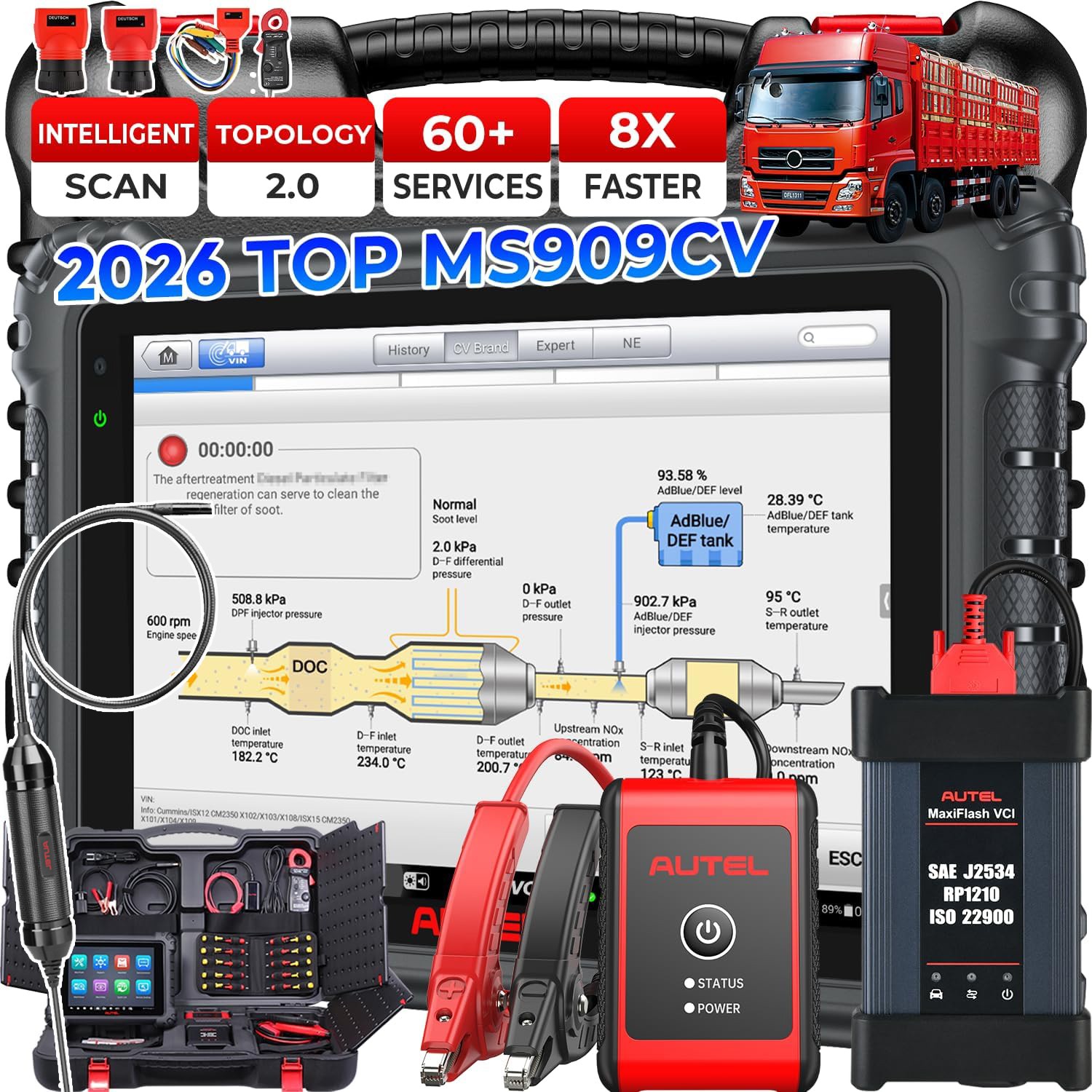 Autel MaxiSys MS909CV Commercial Vehicle Diagnostic Scanner Class 1–9 Heavy Duty