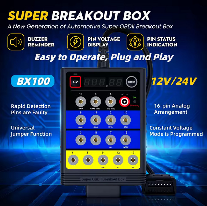Super Breakout Box BX100 OBDII For 12V/24V Car with Consistance Voltage CAN BUS