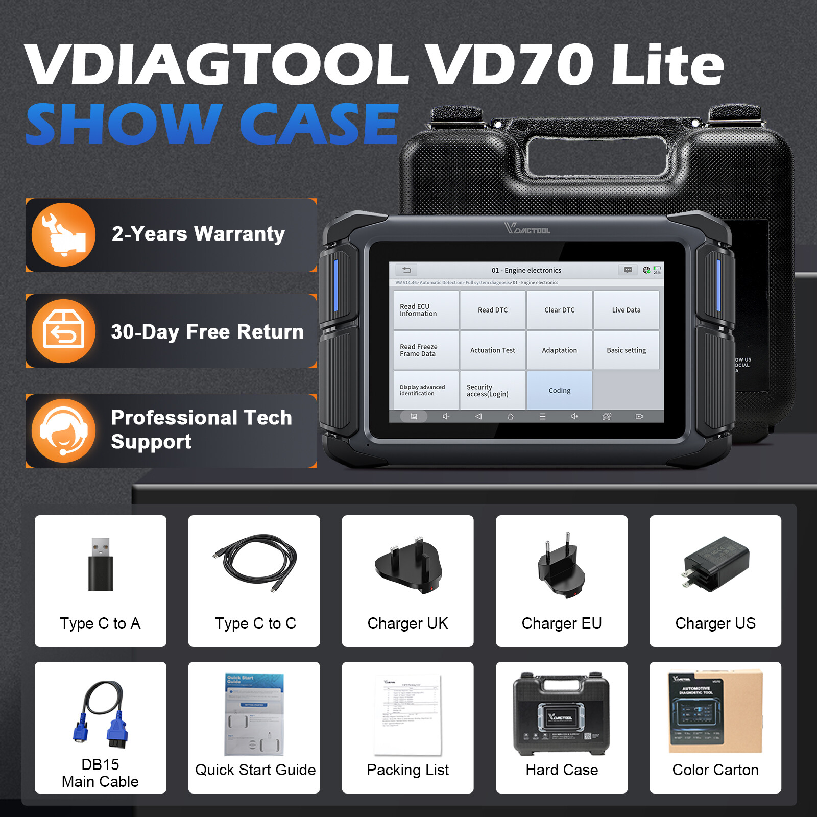 USED VD70 Lite Bidirectional OBD2 Scanner Auto Diagnostic Scan Tool Full System