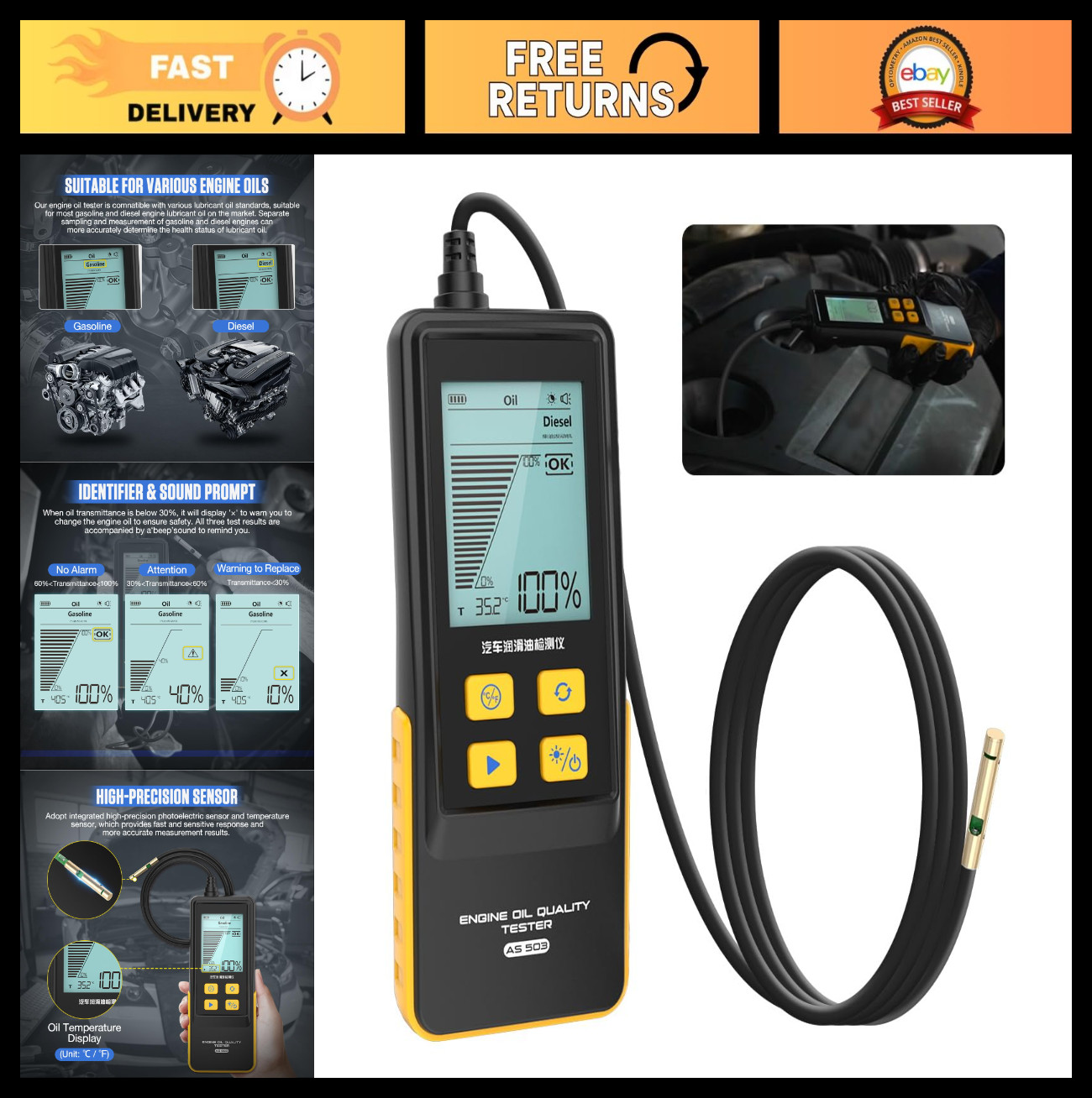 Engine Oil Quality Tester for Gasoline & Diesel – High-Precision Analyzer with 5