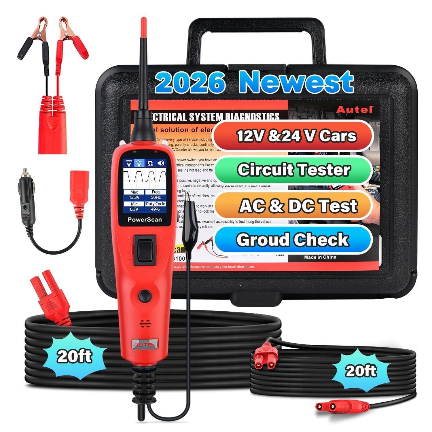 Autel PowerScan PS100 Electrical System Diagnostic Circuit Circuit Probe 12V 24V