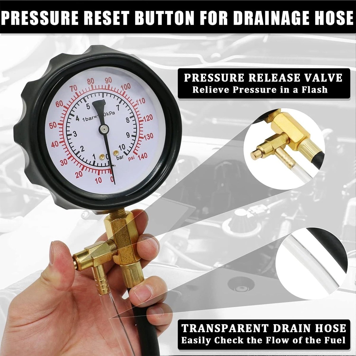 0-140PSI Fuel Injection Pump Pressure Tester Injector Pump Pressure Gauge Kit