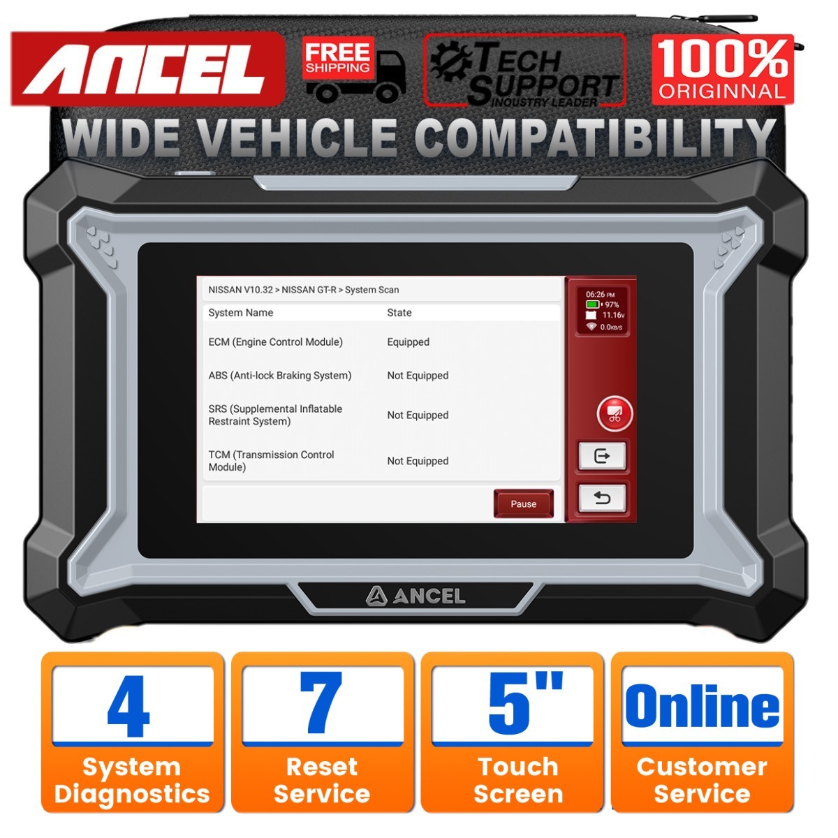 ANCEL DS100 OBD2 Automotive Scanner Full OBD2 Function Diagnostic Tool 7 Reset