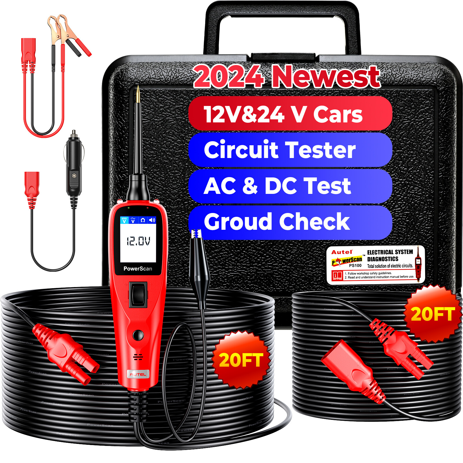 Autel PS100 Power Scan Circuit Tester Electrical Power Probe Diagnostic 12V/24V